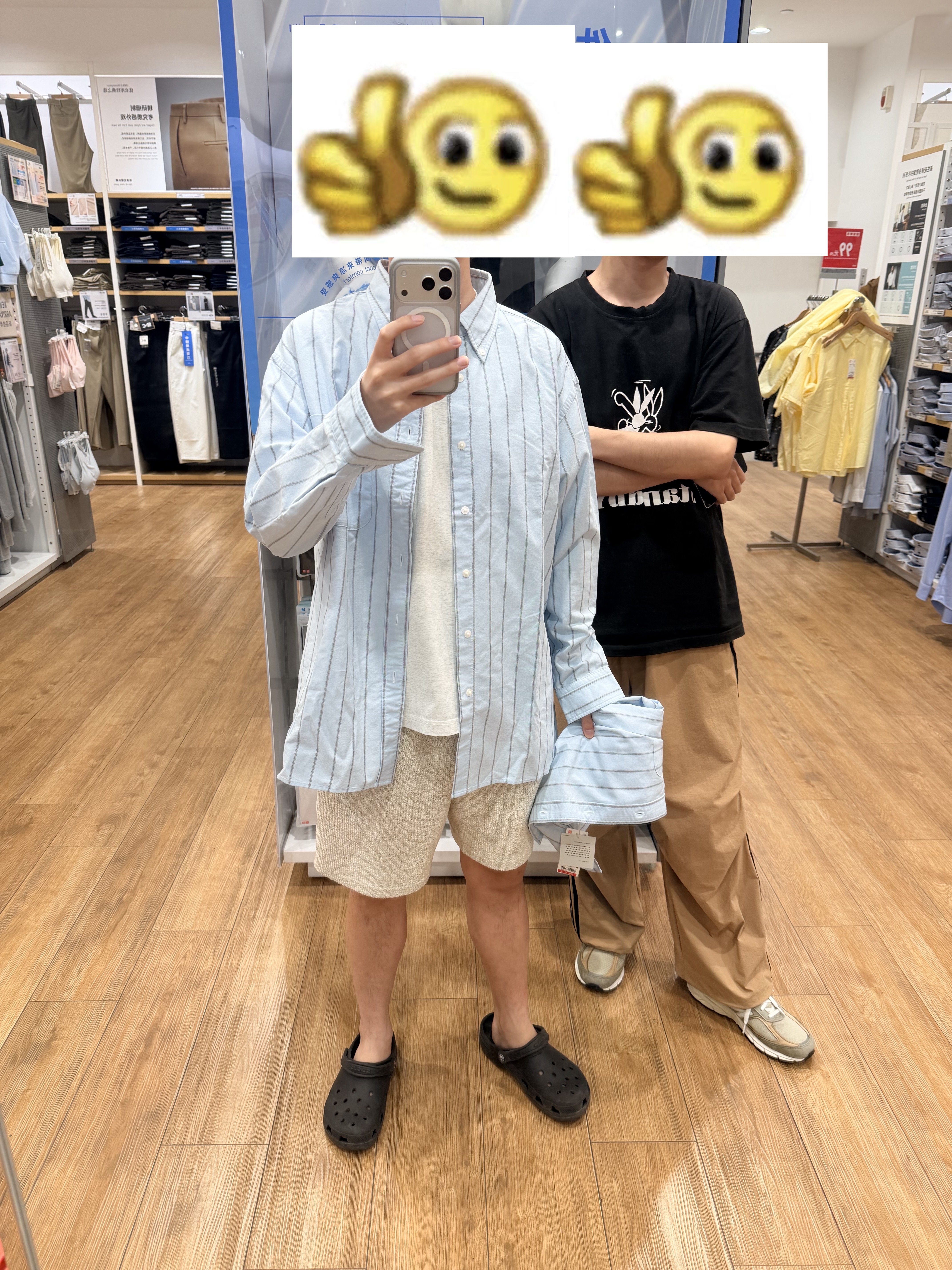 优衣库法国麻衬衫/长袖男装女装衬衣亚麻26春夏新款482437 485656 482437/61水蓝色 L 实拍图