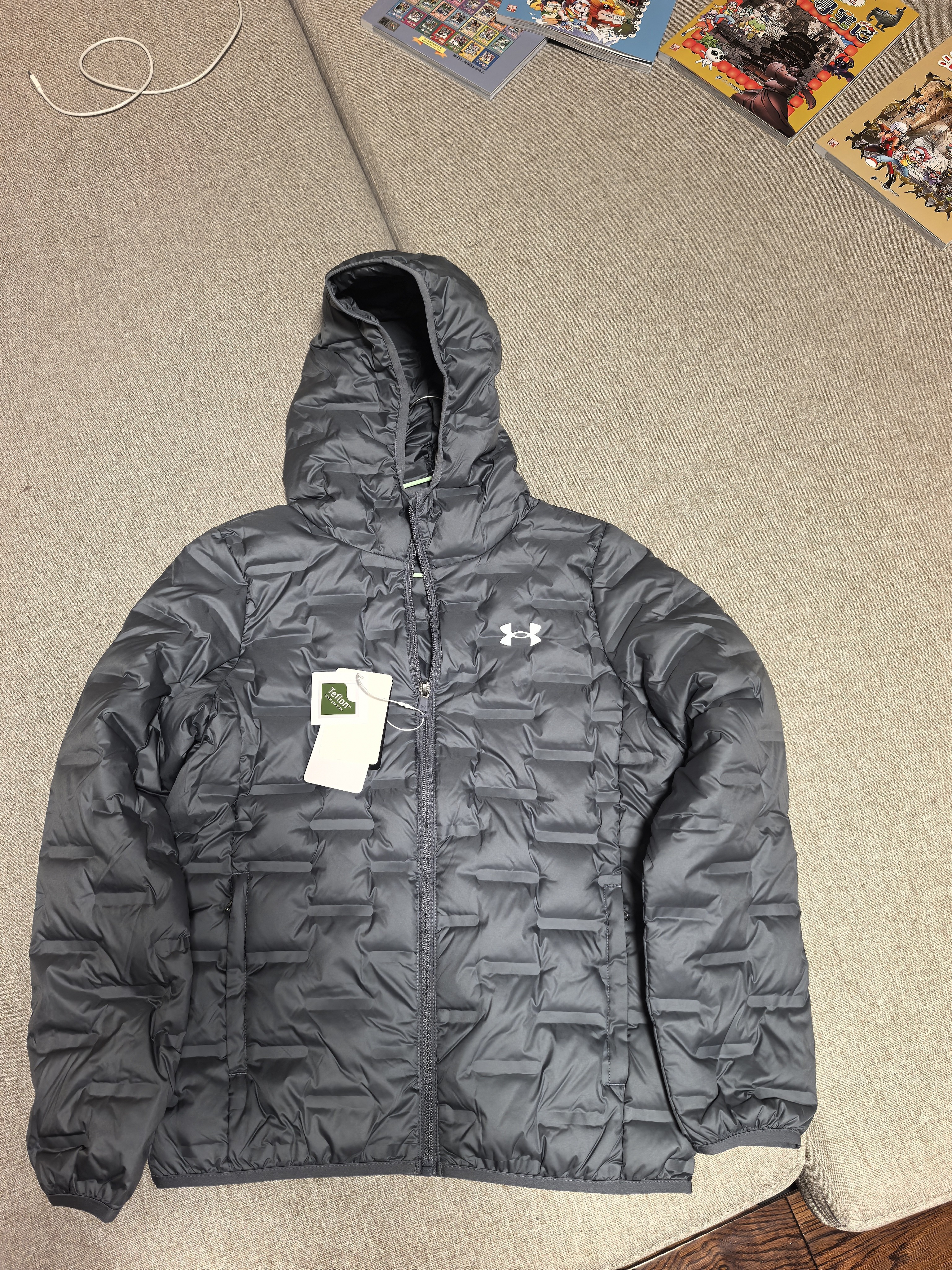 安德玛（Under Armour）童装秋冬儿童轻薄防泼水短款鸭绒男女童保暖连帽羽绒服 实拍图