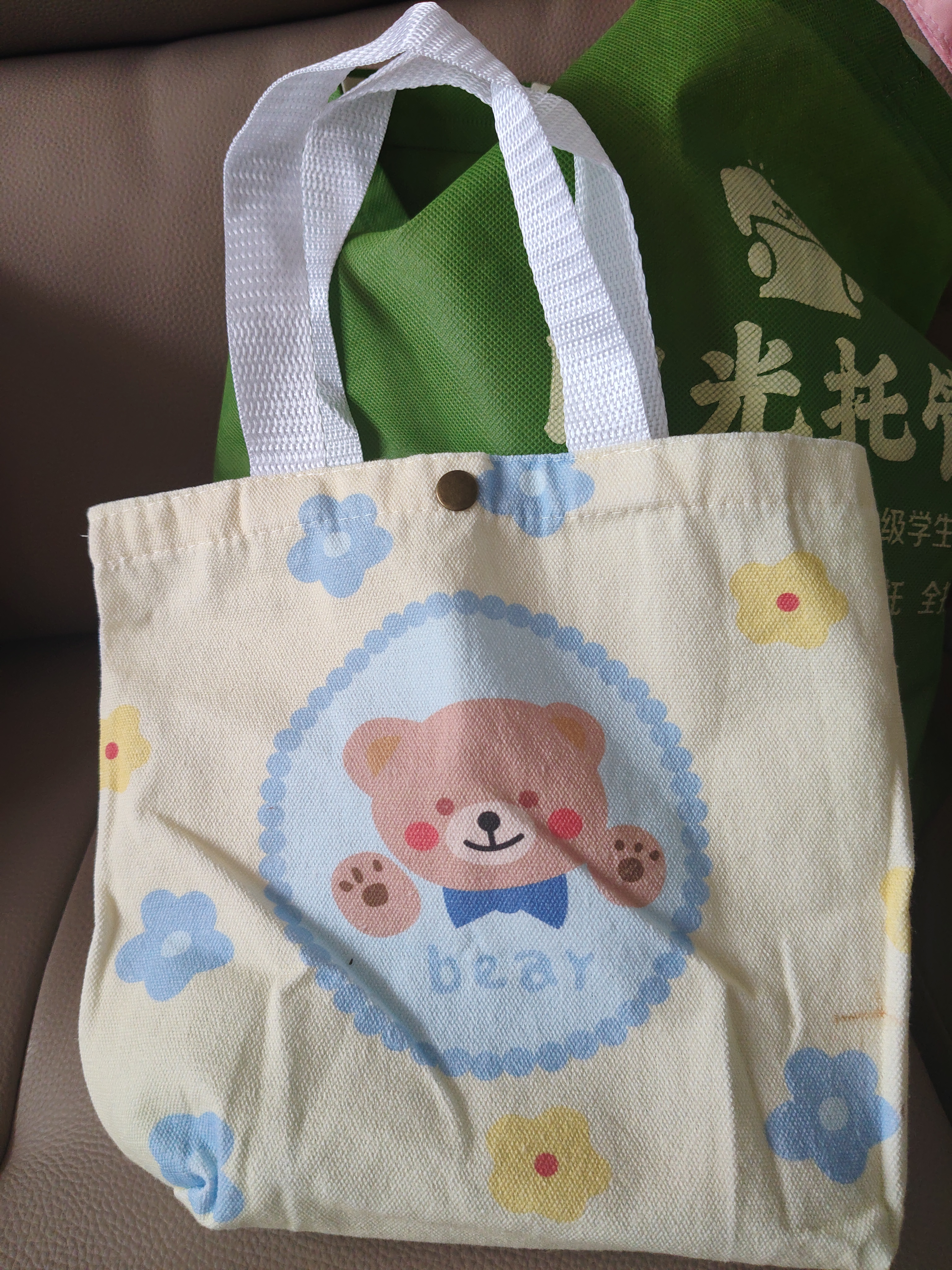 可爱卡通小兔帆布包女学生便携上班帆布兜手提包手拎便当帆布袋 小熊款（27*22*6） 实拍图