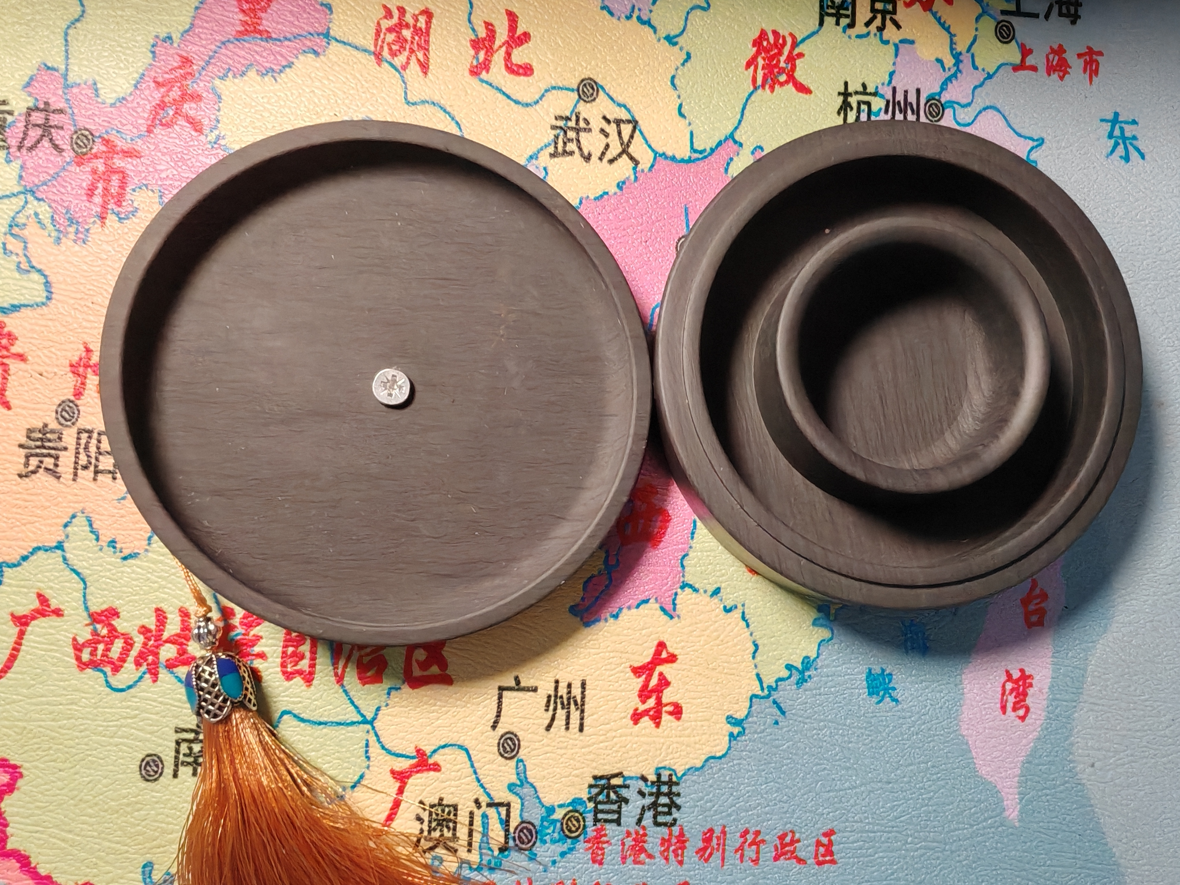 善琏湖笔四寸无月牙火锅砚台经典款带盖书法专用双圈天然原石料砚台墨盒保湿防蒸发研墨初学者笔洗文房四宝 实拍图