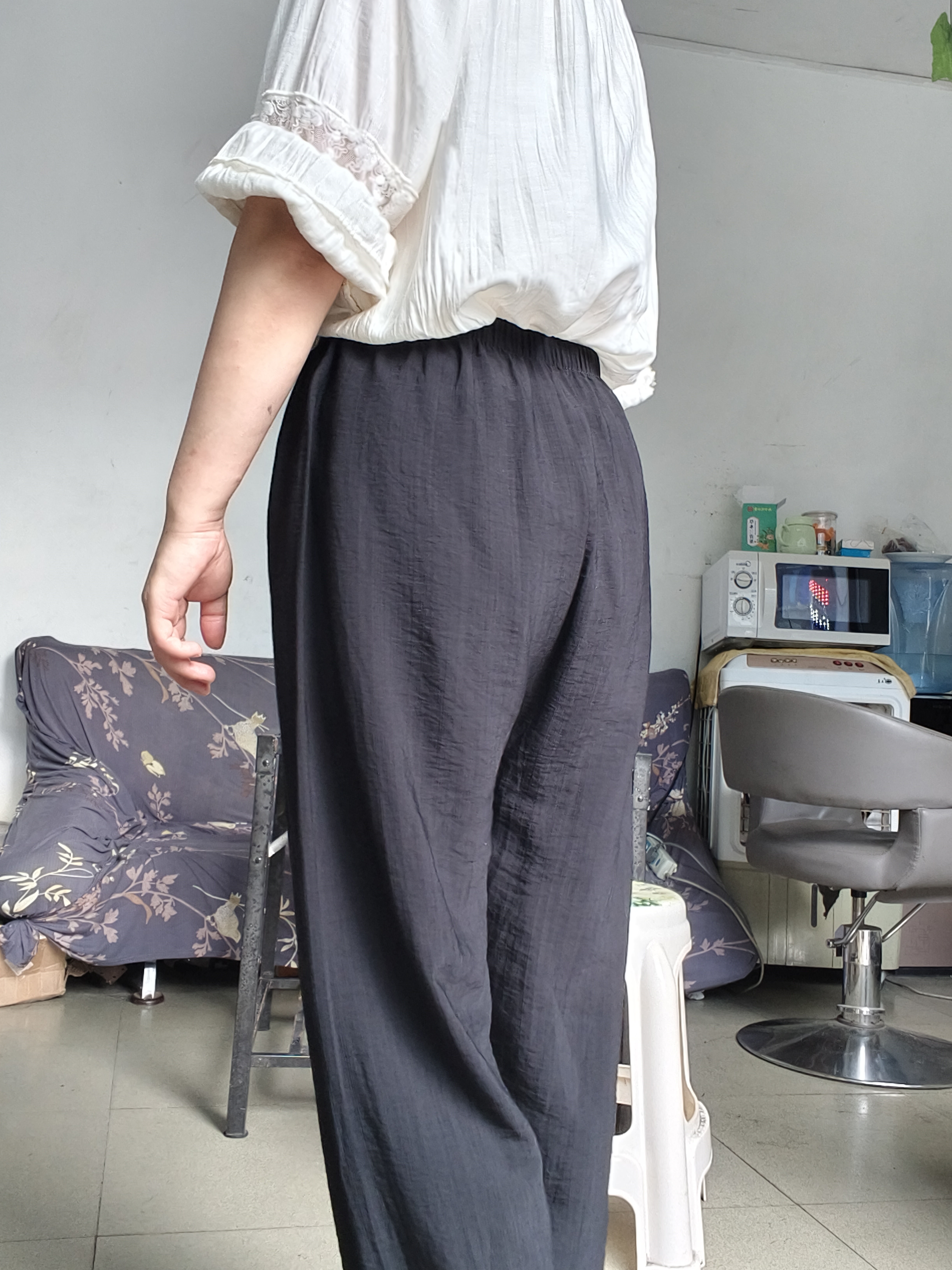 慵懒麻料裤子女夏季薄款宽松休闲棉麻裤冰丝阔腿裤显瘦垂感高腰 黑色 均码 【80斤-145斤】 实拍图