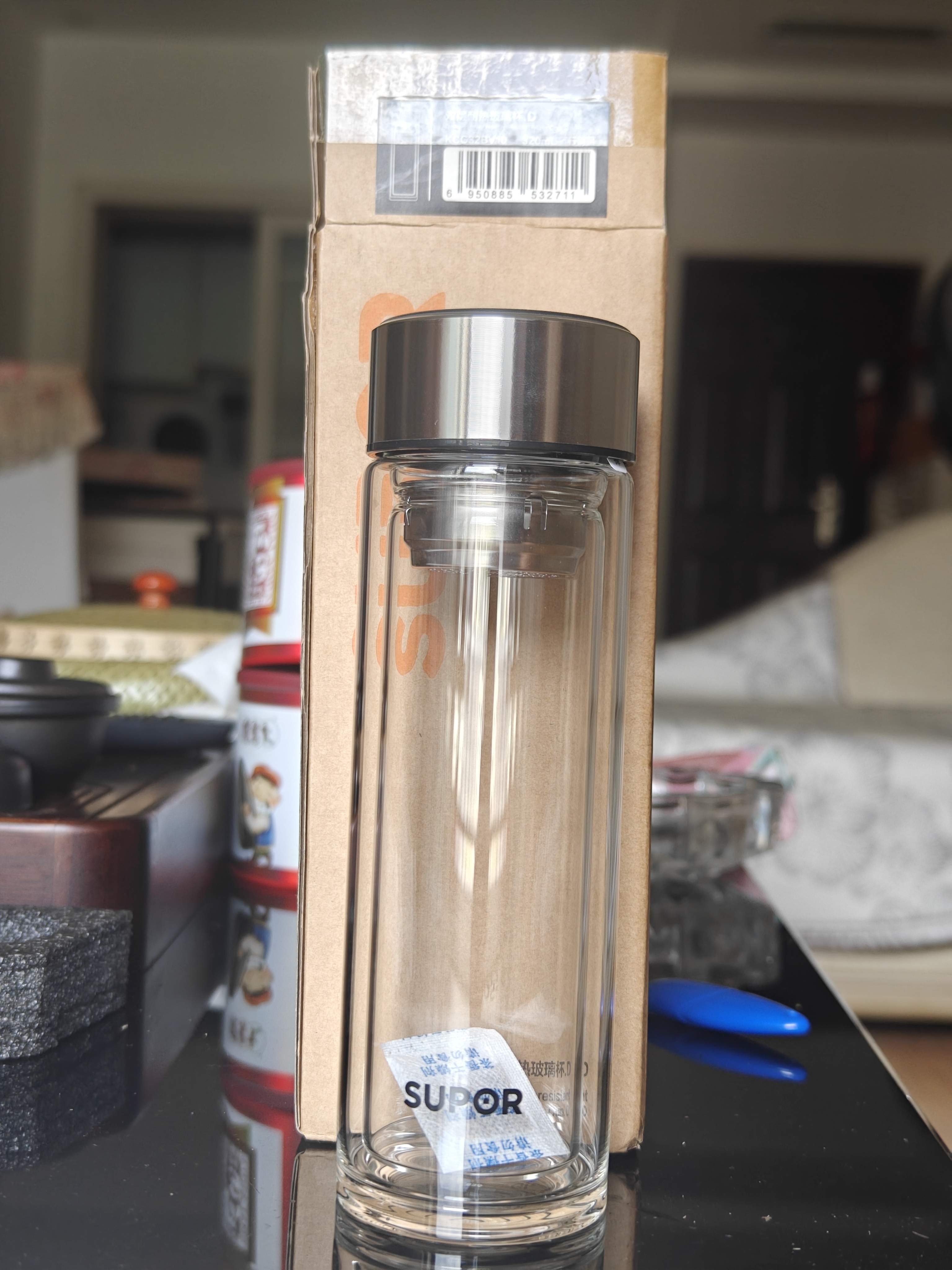 苏泊尔（SUPOR）【中秋礼品】玻璃杯茶水分离男士水杯双层高硼硅耐高温大容量杯子 行砚黑320mL 实拍图