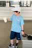 左西男童夏装套装2026新款儿童短袖套装夏季速干运动两件套 蓝色 150 实拍图