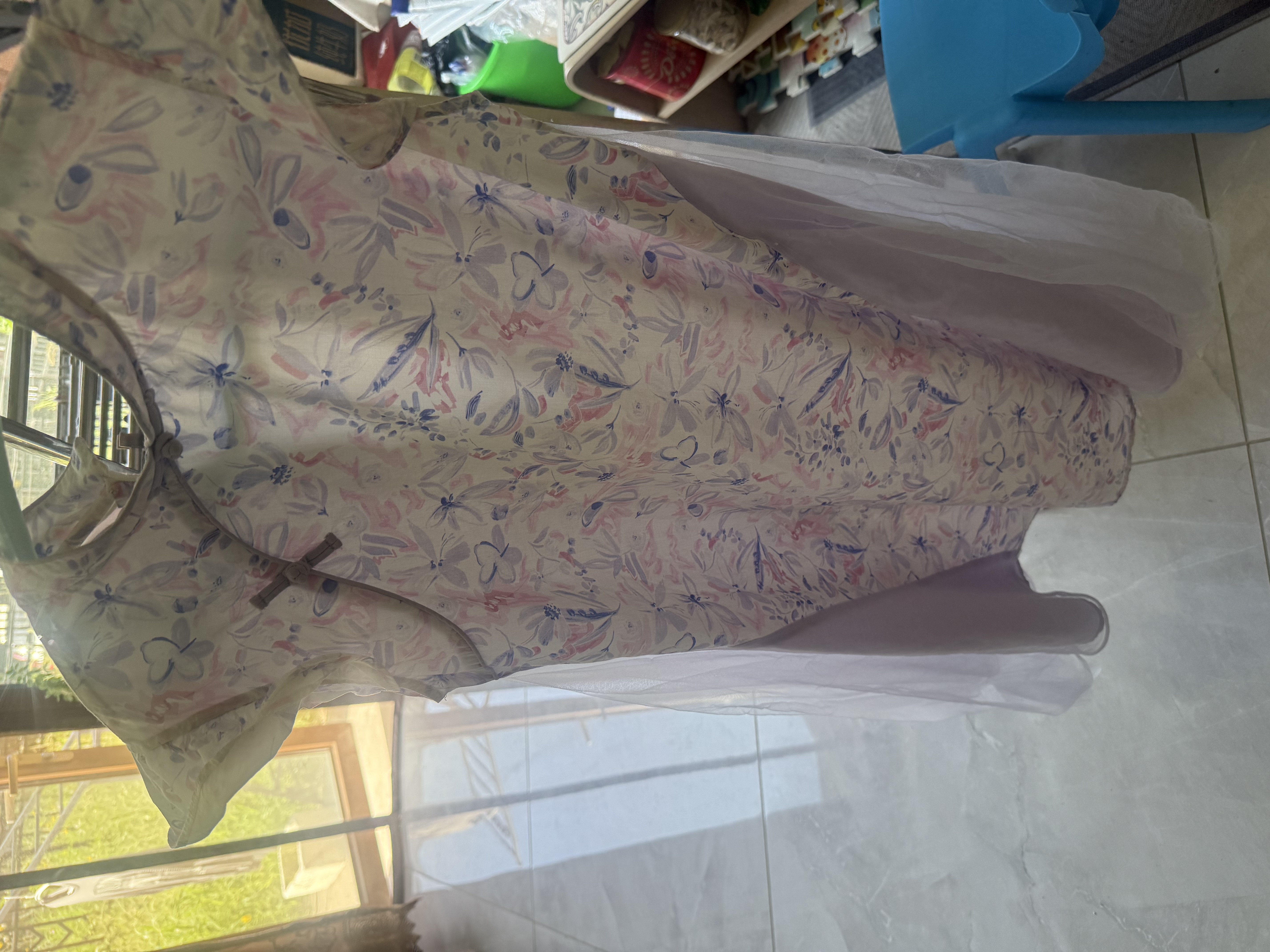 笛莎（DEESHA）女童2025夏印花网纱汉服旗袍 紫印花 165 实拍图