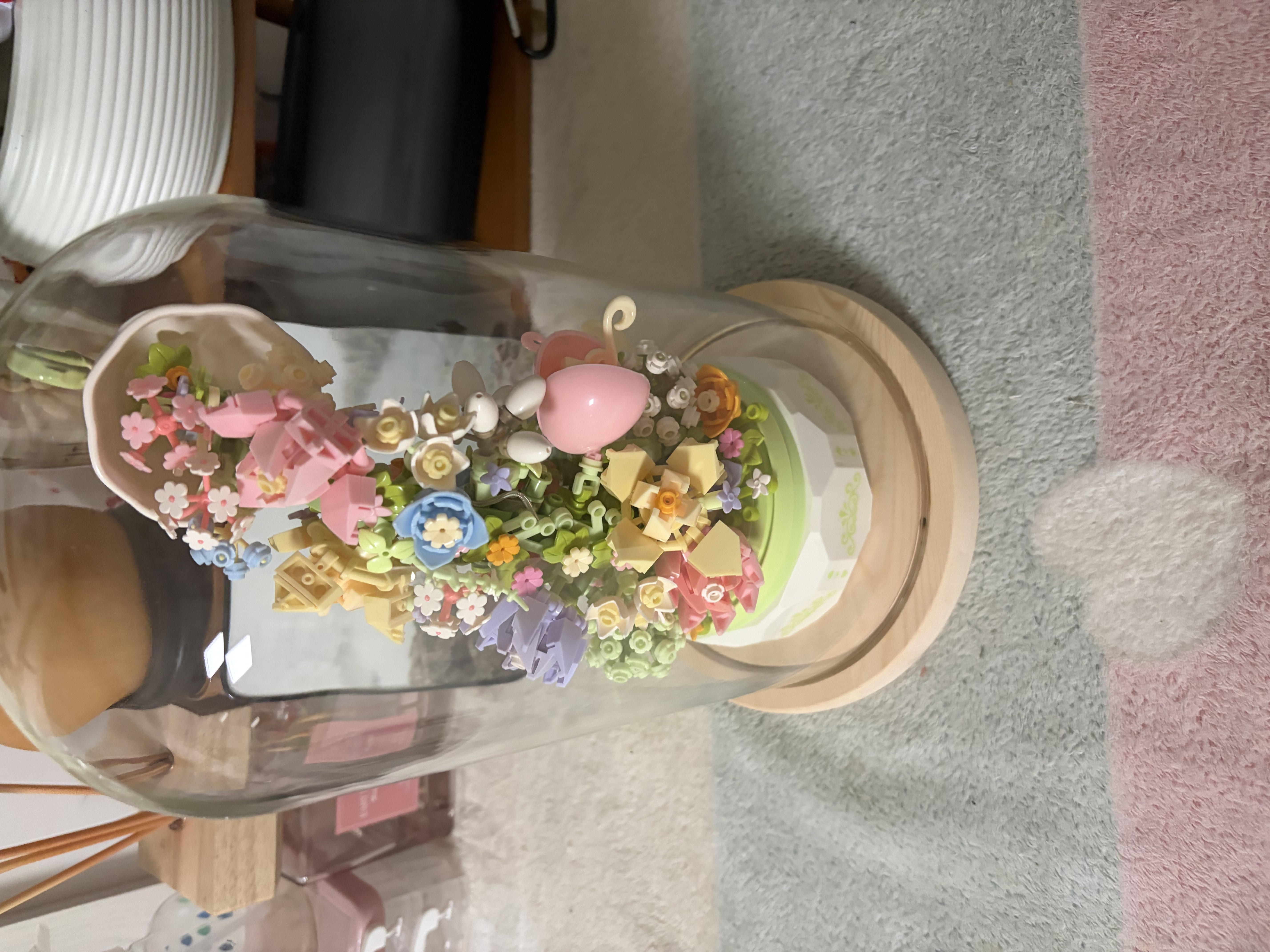 森宝积木音乐盒玩具拼装潮玩摆件女生七夕情人节生日礼物 花颜茶语+玻璃罩 实拍图