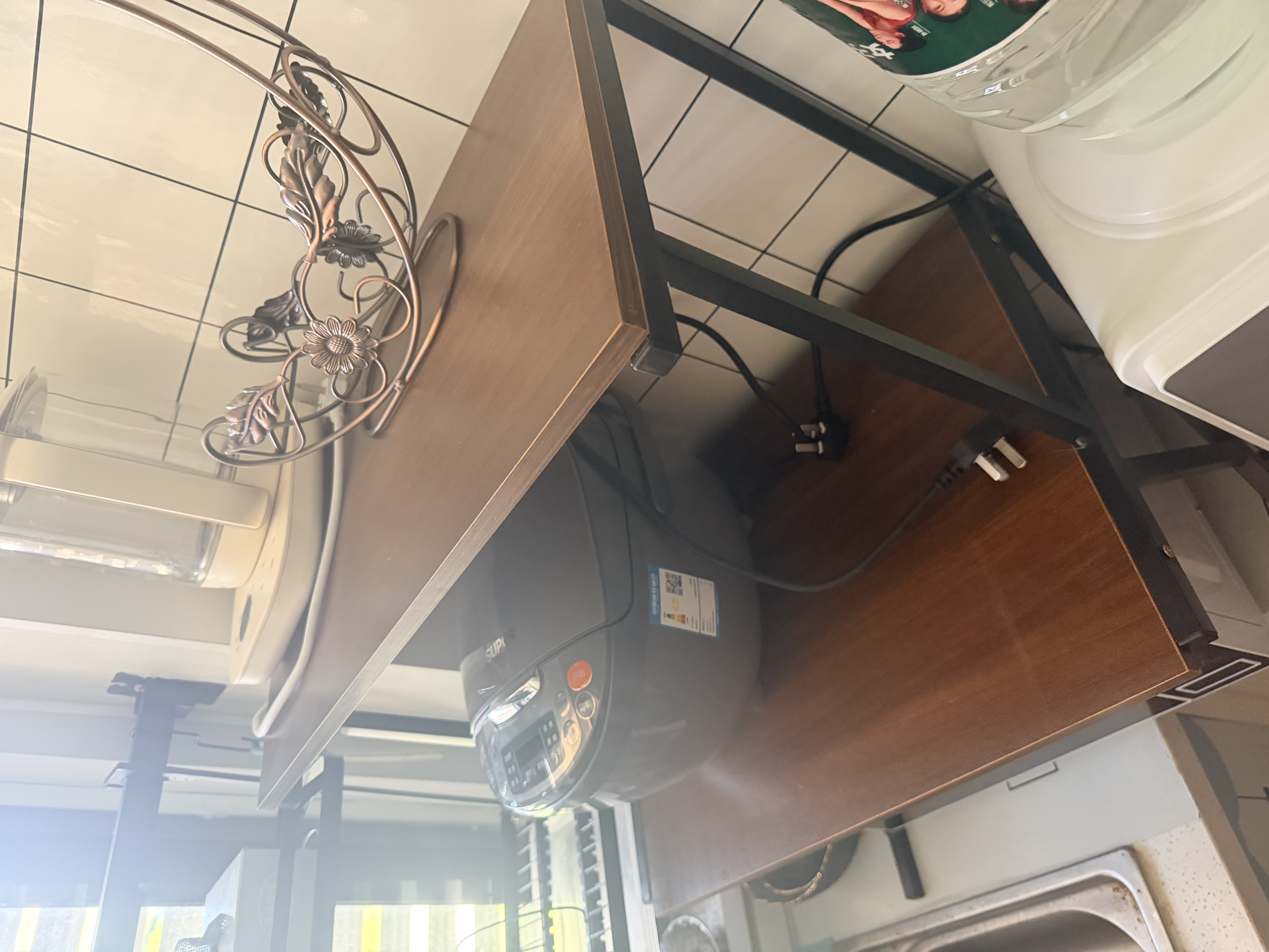 莫奈熊厨房置物架台面储物架微波炉架烤箱收纳架餐具双层钢木储物架 【K形加固】双层黑橡木色 实拍图