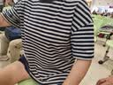 德玛纳【裸感体验】夏季撞色圆领条纹打底衫落肩宽松小个子气质女式t恤 实拍图