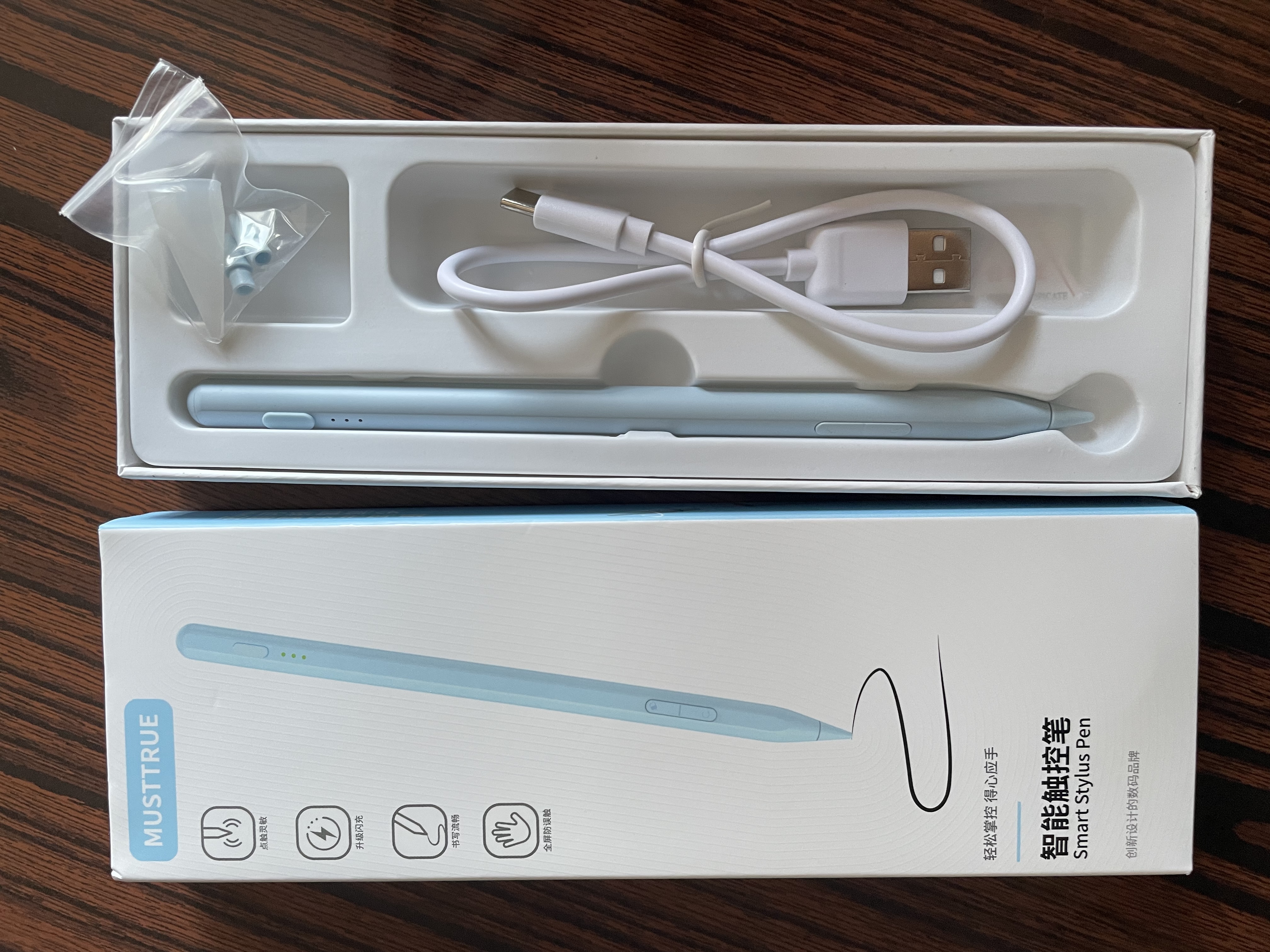 MUSTTRUE电容笔iPad苹果笔适用apple pencil二代2026iPad11/Air8/7/Pro/Mini平板触控手写笔升级闪充蓝色 实拍图
