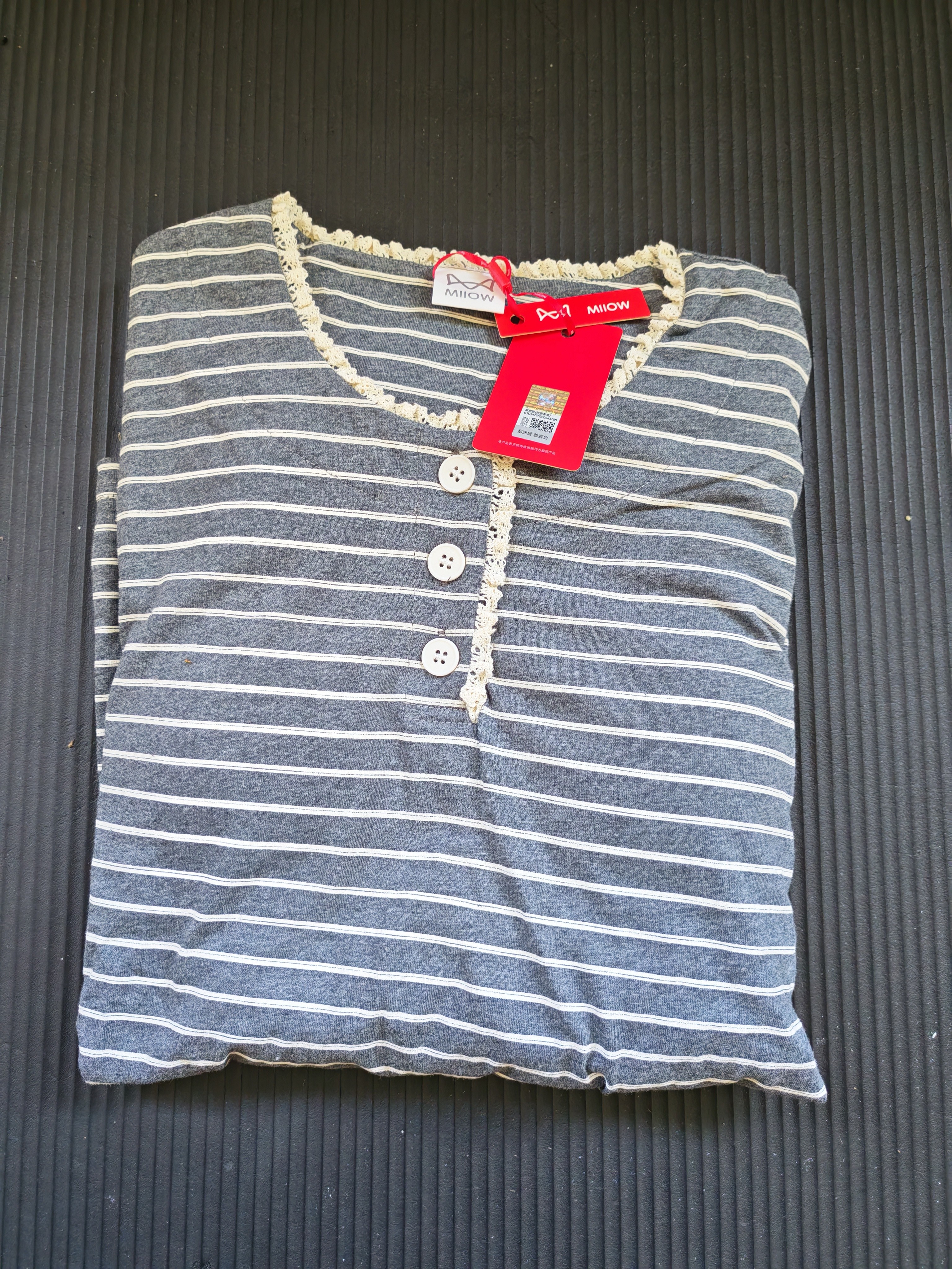 猫人【带胸垫】女士睡衣女秋季长袖纯棉家居服条纹显瘦可外穿家居服L 实拍图