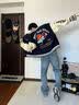 BJHG不计后果新年红色棒球服男款秋季潮牌呢子外套美式复古夹克上衣女 藏青色 S 实拍图