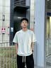 灿图白花灰刺绣拼接短袖t恤男款夏季美式潮牌boxy正肩半截袖重磅上衣 白灰色 XL 实拍图