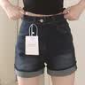 美式辣妹翻边牛仔短裤女夏季大码胖mm设计感紧身显瘦a字超短热裤 YDNZ-A08 深蓝色 M 实拍图