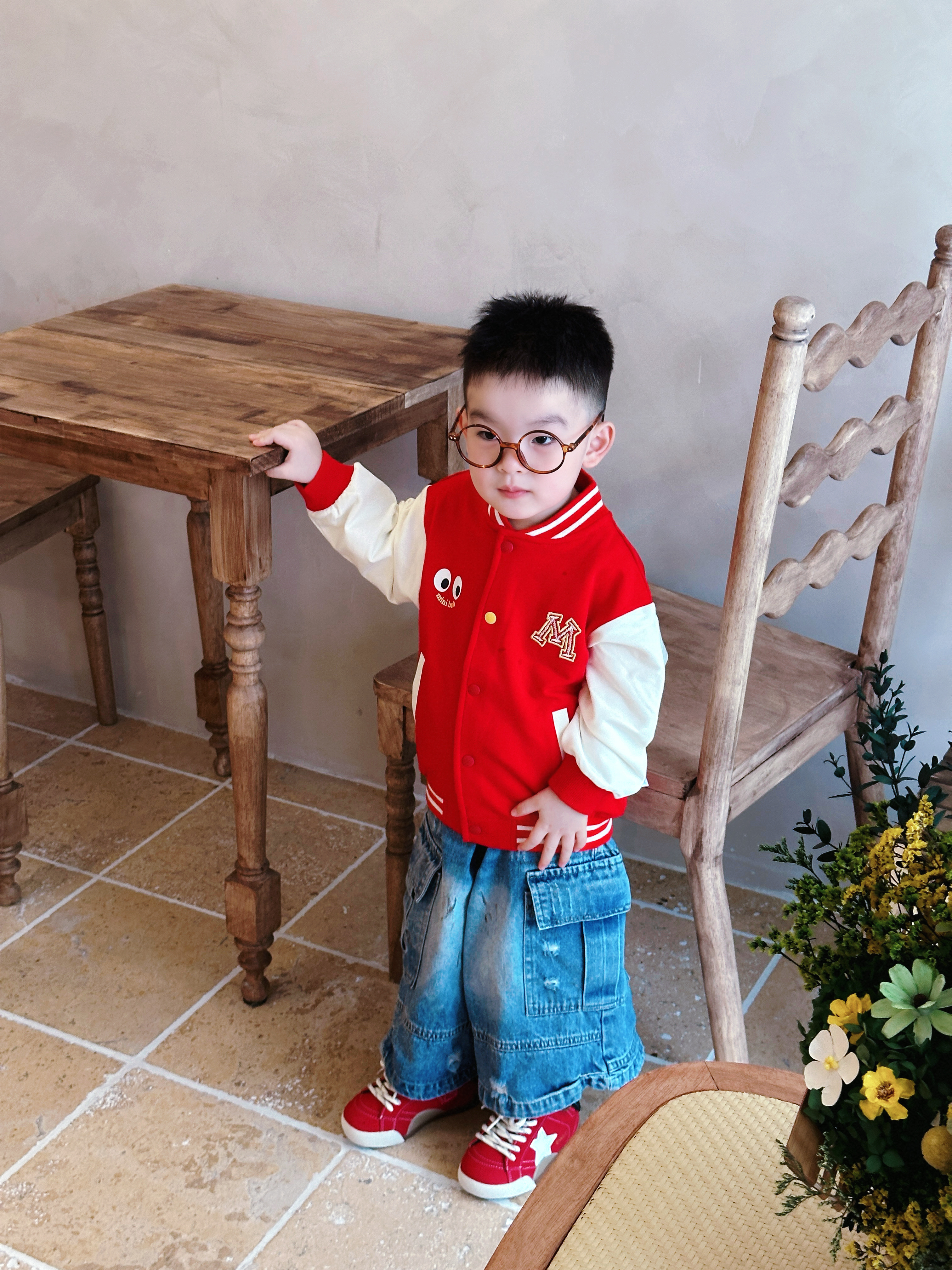 迷你巴拉（minibala）【学院风棒球服】男童女童宝宝萌趣绣花亲肤高弹宽松夹克外套秋季 米白10302 100 实拍图
