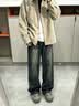 趣米乐灯芯绒夹克衬衫套装男生早秋季宽松潮牌痞帅高级感上衣外套三件套 卡其色上衣+白色长T+复古蓝牛仔裤 XL 实拍图