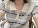 百图女装2026年春夏新款撞色提花针织衫简约显瘦短袖上衣女2603T05 实拍图