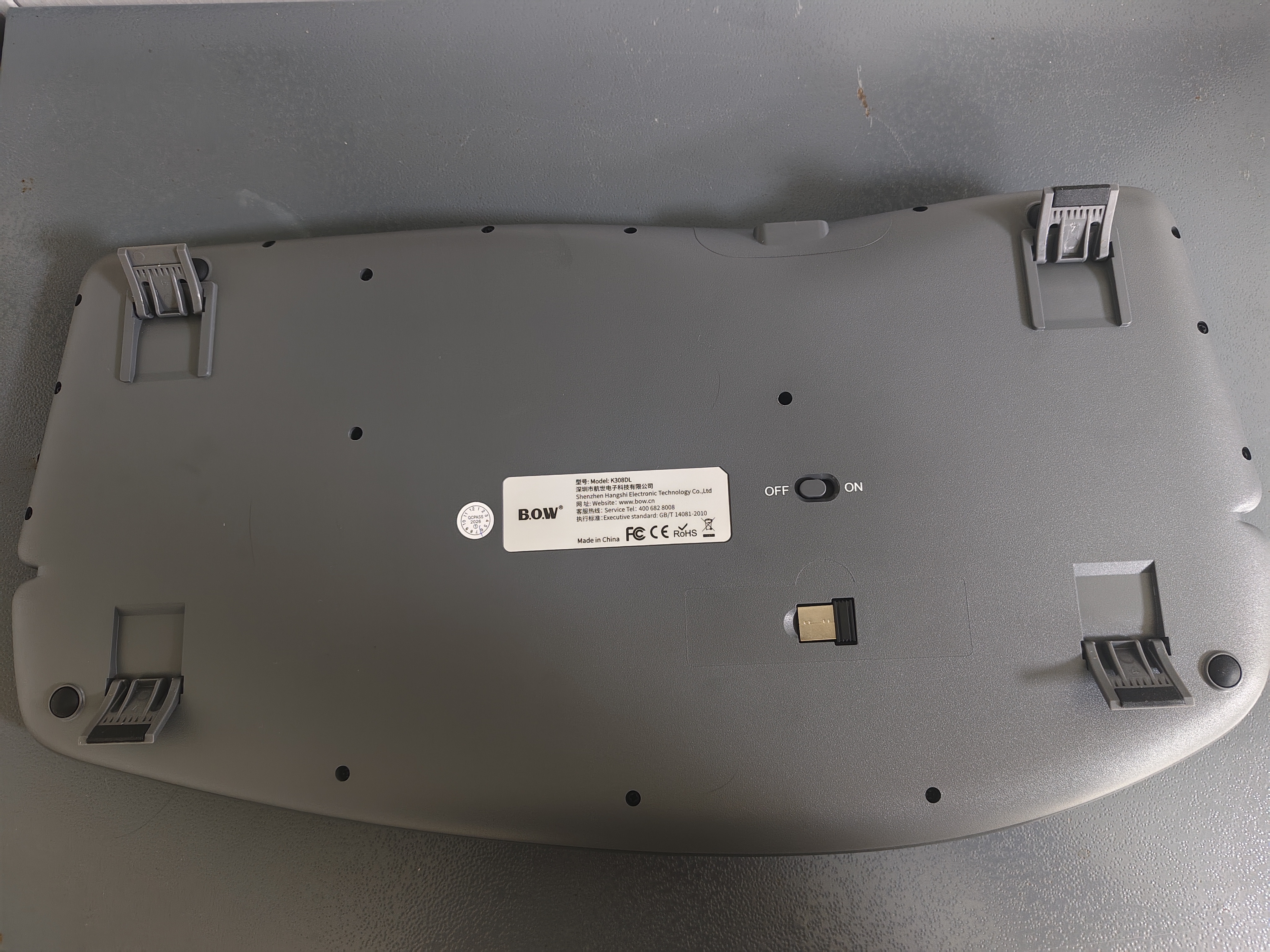 B.O.W航世 K308DL人体工学三模有线无线蓝牙充电键盘106键 笔记本ipad平板电脑通用护腕手托键盘 太空灰 实拍图