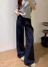 拉夏贝尔冰丝速干运动裤女2026夏季薄款防晒工装阔腿裤 藏青色-加长款 XL 实拍图