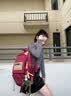 viney双肩包书包女百搭大容量初中生高中大学生背包大学生15英寸电脑包 【红色】高颜值通勤时尚通勤旅行包+青蛙挂件 实拍图