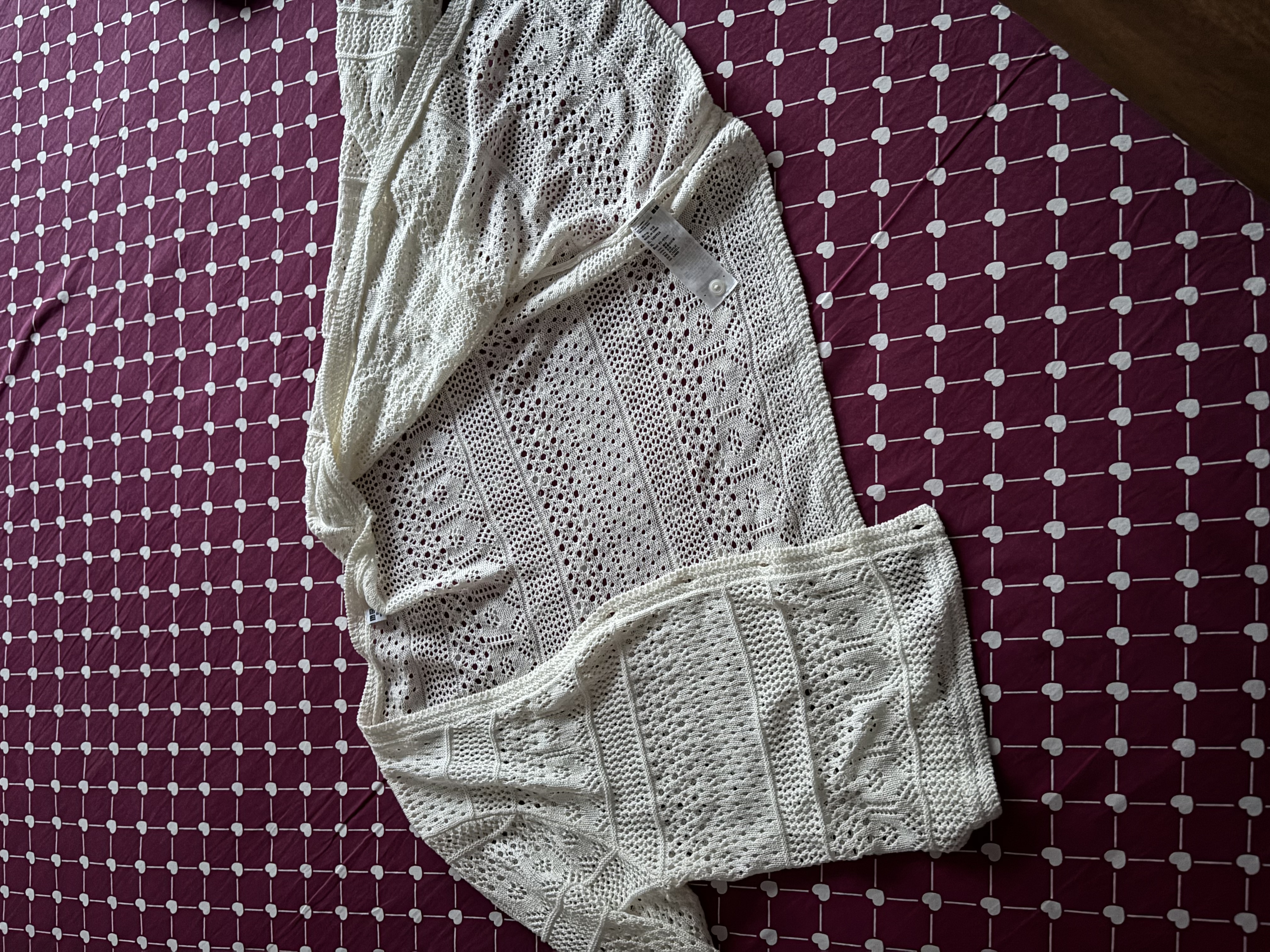 优衣库镂空V领针织开衫女装/毛衣毛衫外套485724 01 乳白色 XL 实拍图