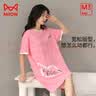 猫人（MiiOW）100%纯棉睡裙睡衣女士家居服圆领舒适透气简约夏夏套头短袖可外穿 涂鸦小猫粉 樱花粉 2XL 推荐（140-160斤） 实拍图
