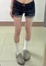 美式辣妹翻边牛仔短裤女夏季大码胖mm设计感紧身显瘦a字超短热裤 YDNZ-A08 深蓝色 L 实拍图