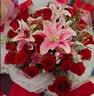 花艺湾鲜花同城配送玫瑰百合花束表白送女友老婆闺蜜生日礼物 33朵红玫瑰9朵粉百合花束 全国同城配送 留言送花日期 实拍图