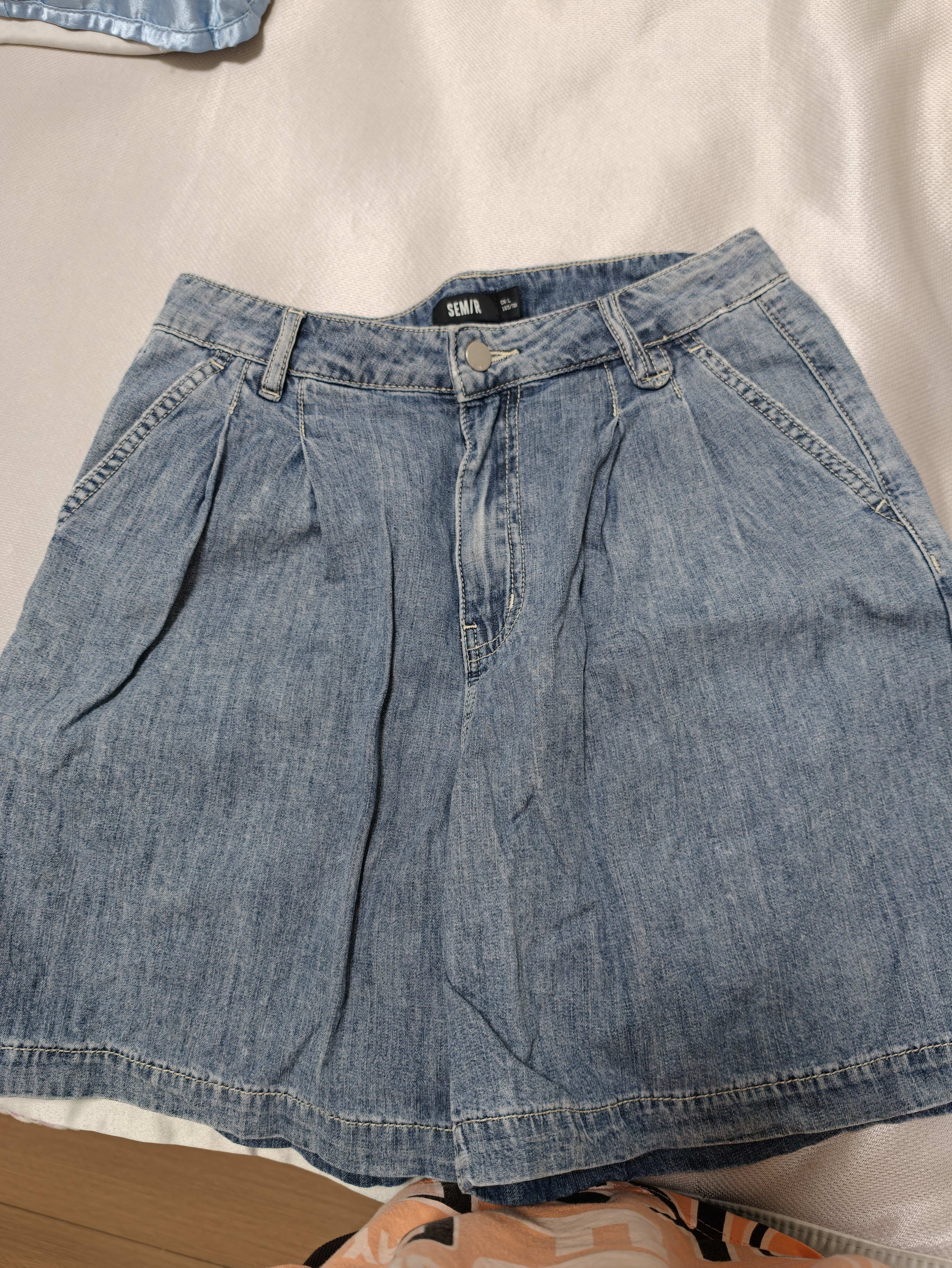 森马（Semir）牛仔裤女夏季打褶纯棉仿麻宽松2026时尚遮胯显瘦短裤109326122006 实拍图