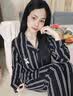 LULU CARTER蔡徐坤同款真丝睡衣男女情侣款秋冬季高端桑蚕丝家居服条纹礼盒装 黑色条纹男款-长袖长裤 【现货秒发】 3XL 【建议165-190斤】 实拍图