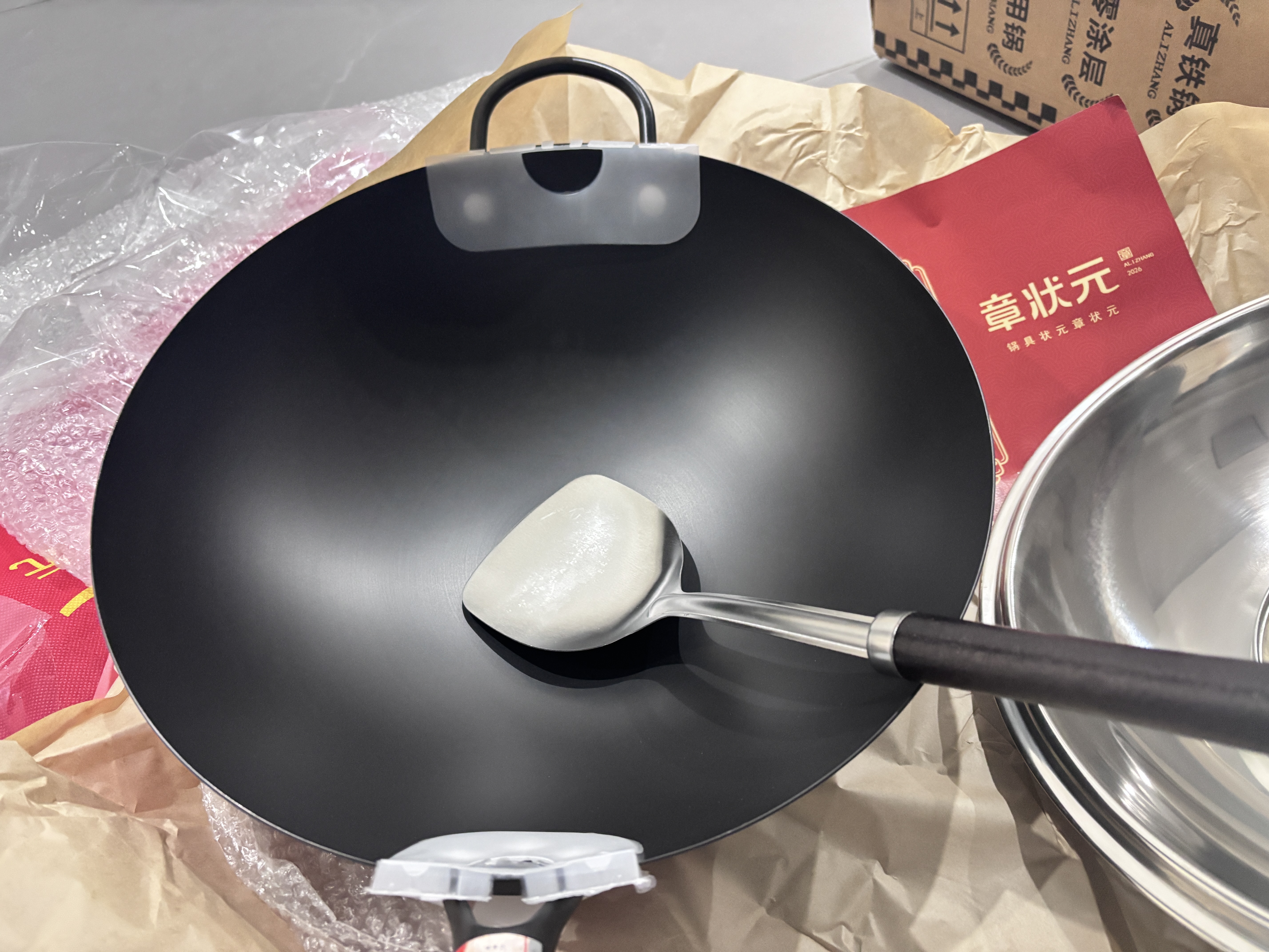 章状元章丘炒锅铁锅无涂层家用不粘锅已开锅传统精铁老式炒菜锅燃气灶 34cm大师款带耳（盖子铲子） 34cm 实拍图