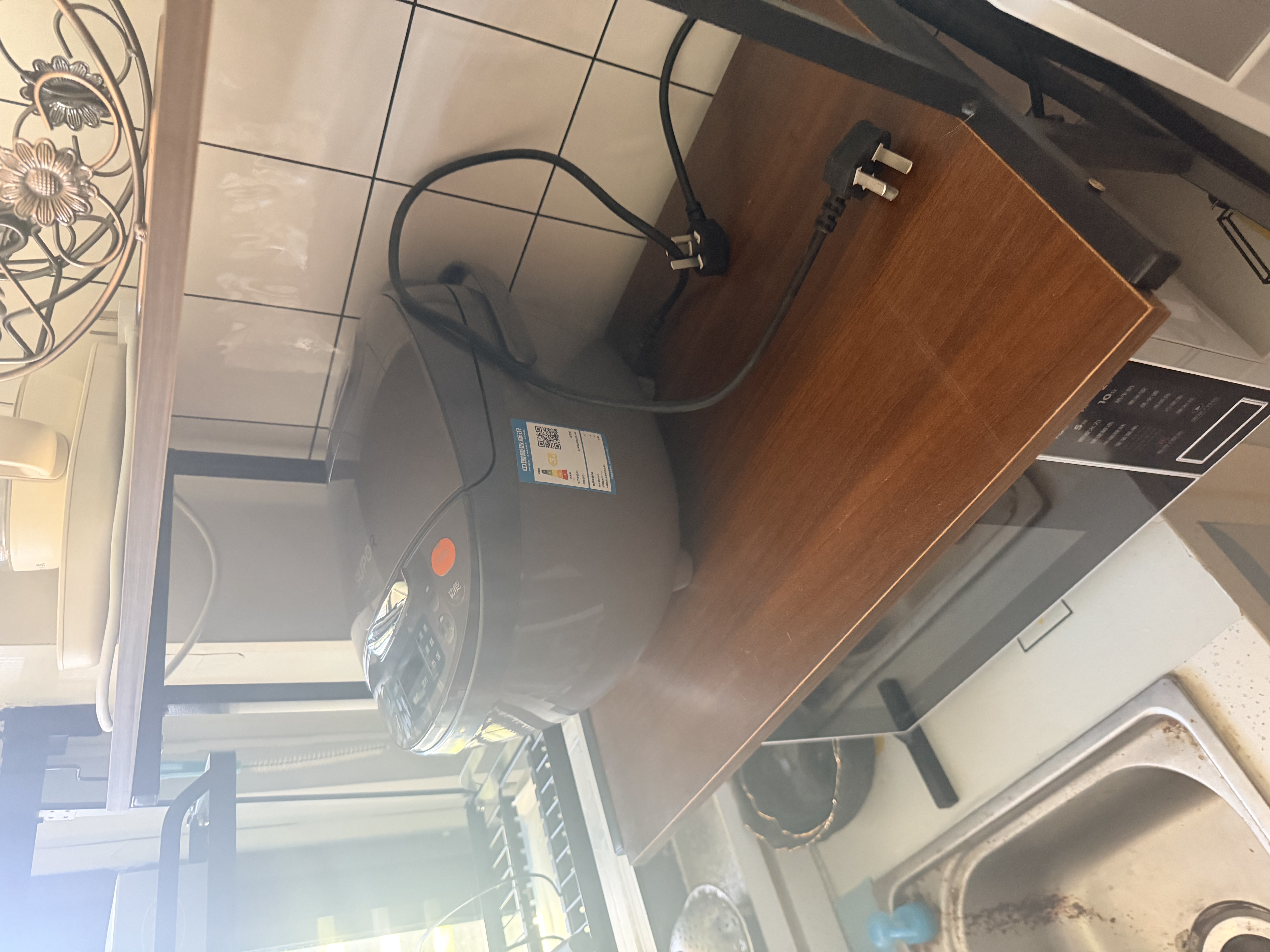 莫奈熊厨房置物架台面储物架微波炉架烤箱收纳架餐具双层钢木储物架 【K形加固】双层黑橡木色 实拍图