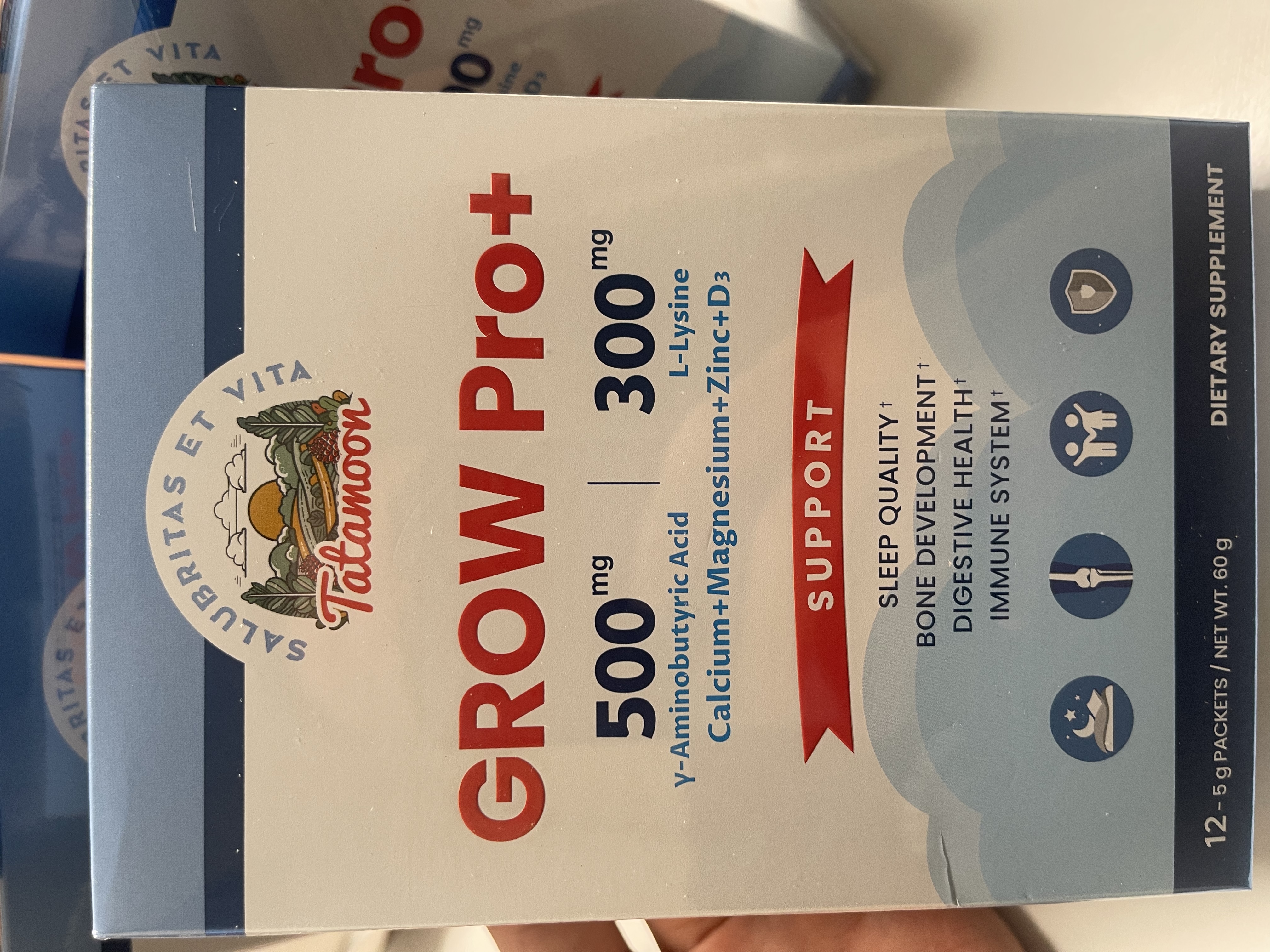 Tatamoon赖氨酸高乐普GROWPRO+伽马γ氨基丁酸儿童青少年钙铁锌 高乐普 12条*10盒 装【多人选择丨推荐套餐】 实拍图