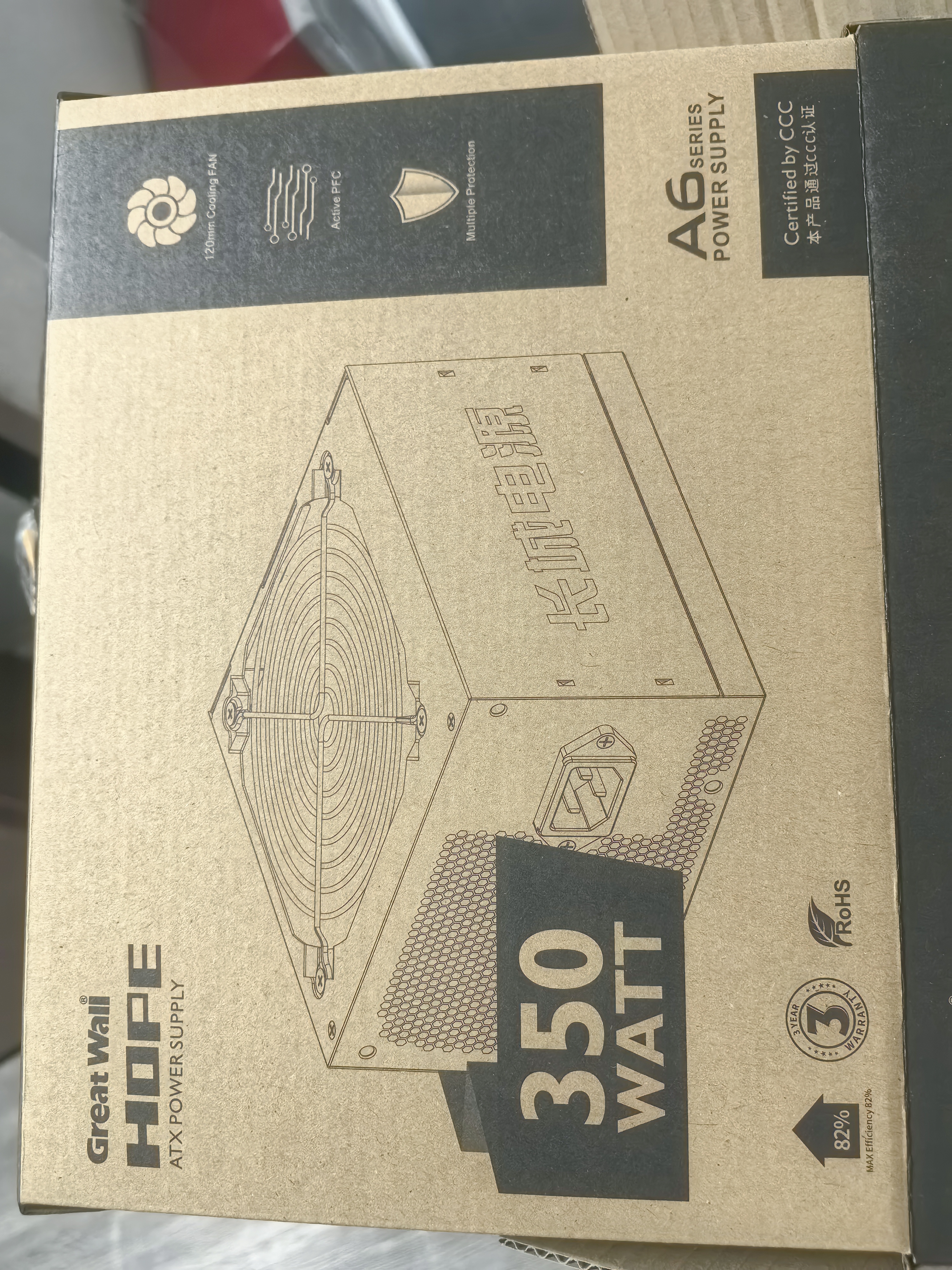 长城（Great Wall）额定350W HOPE-4500DS电脑电源（60cm长线材/宽电压/温控风扇） 实拍图