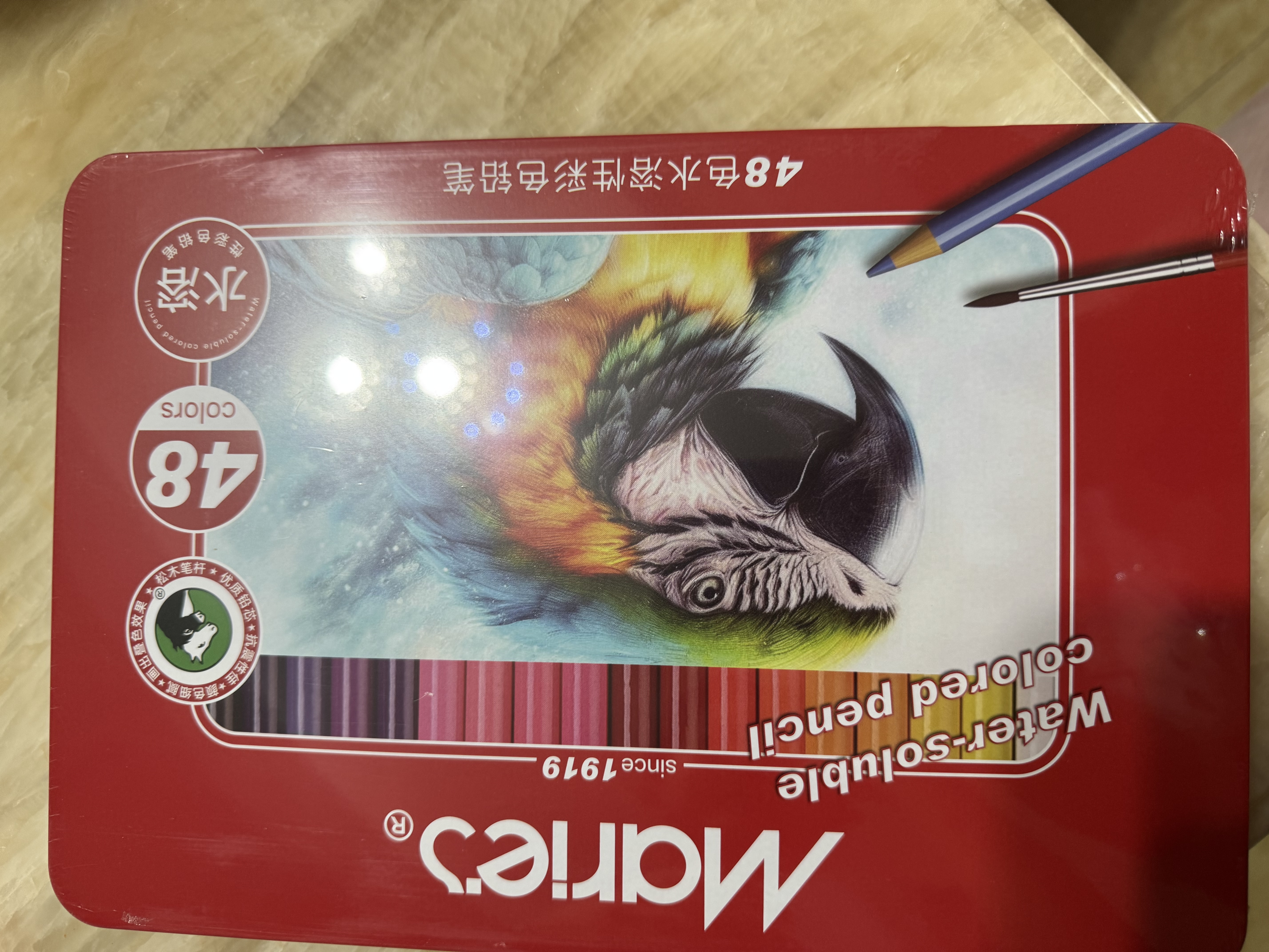 马利(Marie's)彩铅48色铁盒彩铅笔画画水溶性彩色铅笔美术专业手绘涂色绘国庆出游速写马克笔绘画 实拍图