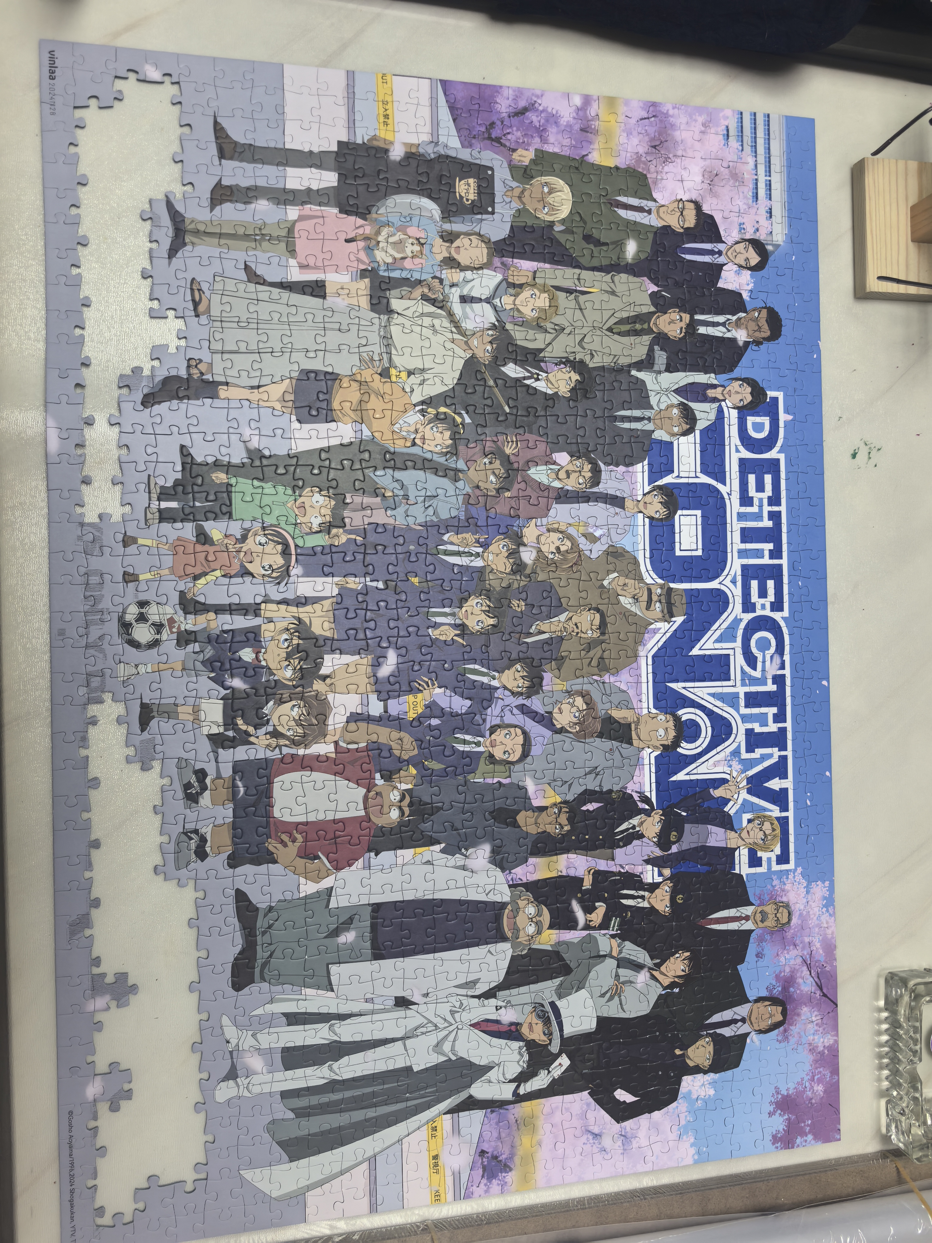 VINLAA为㚓VINLAA拼图相框架1000片专用榫卯结构设计无损安装裱框 70*50原木色（含底板面板） 实拍图