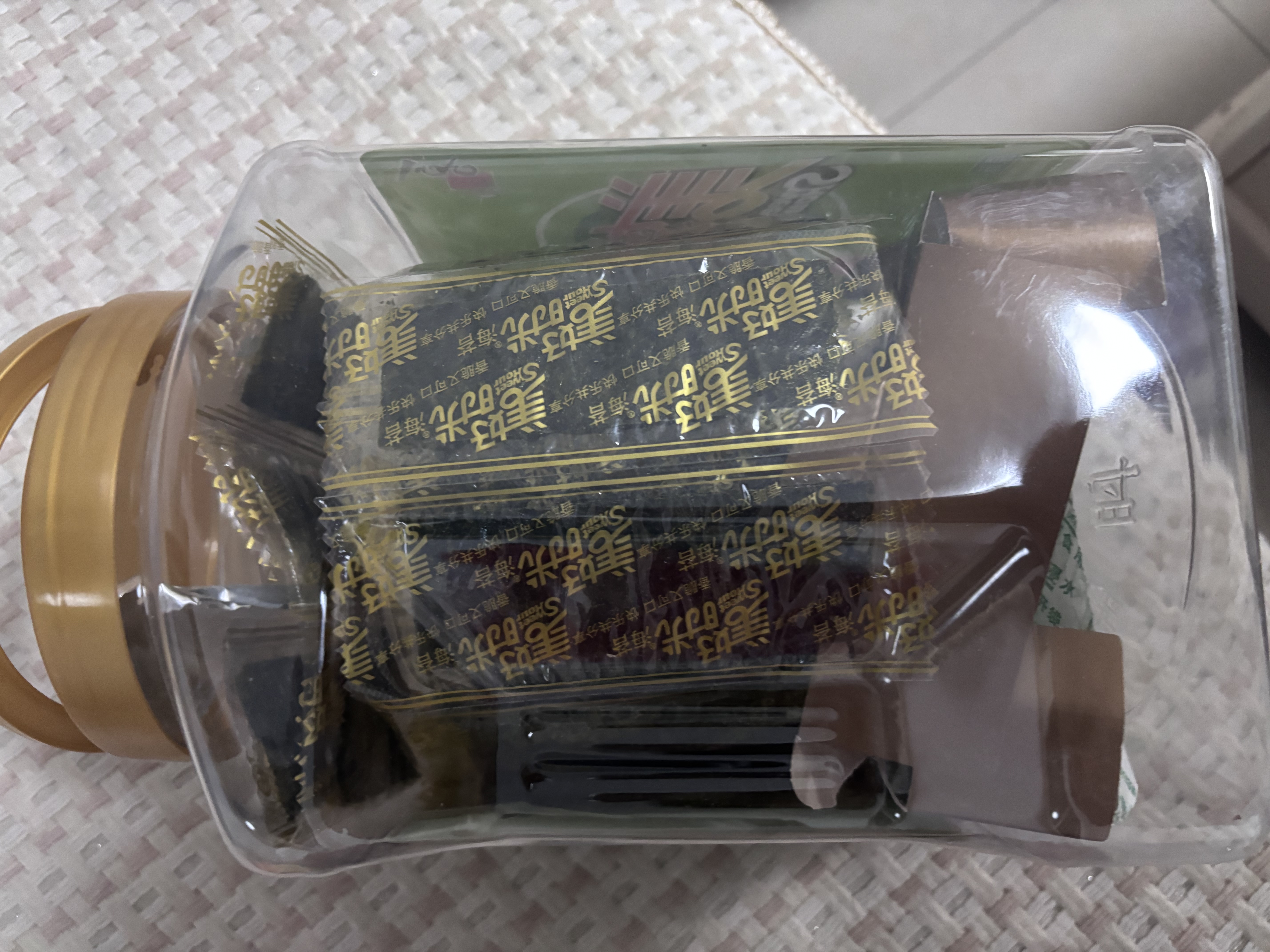 美好时光海苔片 桶装罐装即食紫菜原味荞麦拌饭寿司儿童节日零食伴手礼 【原味海苔桶】 100包*1罐 实拍图