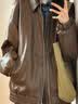 QGF 美拉德琥珀咖机车皮衣女秋季美式复古宽松短款酷飒PU皮外套 咖色 【高品质】 M [建议90-100斤] 实拍图