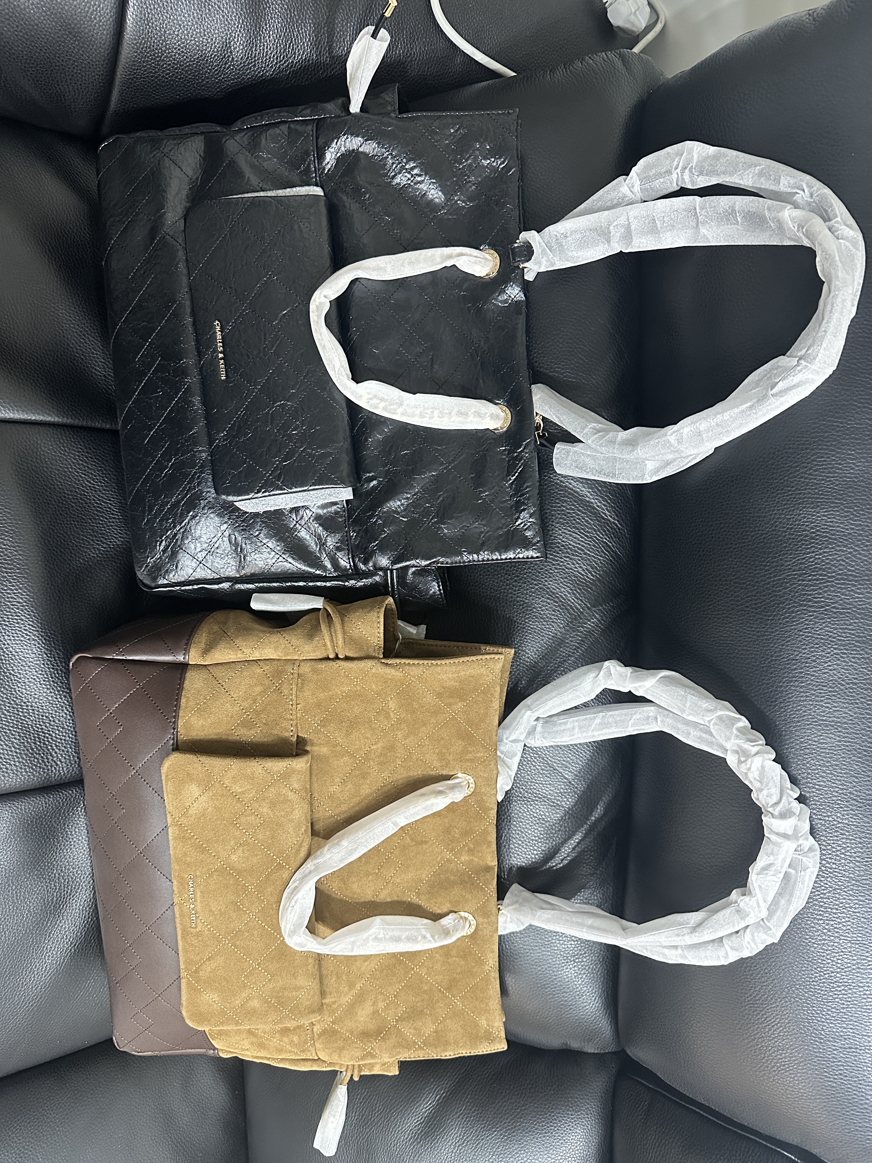 CHARLES&KEITH抽绳菱格手提单肩包双肩包生日开学礼物CK2-30782756 Black黑色 L 实拍图