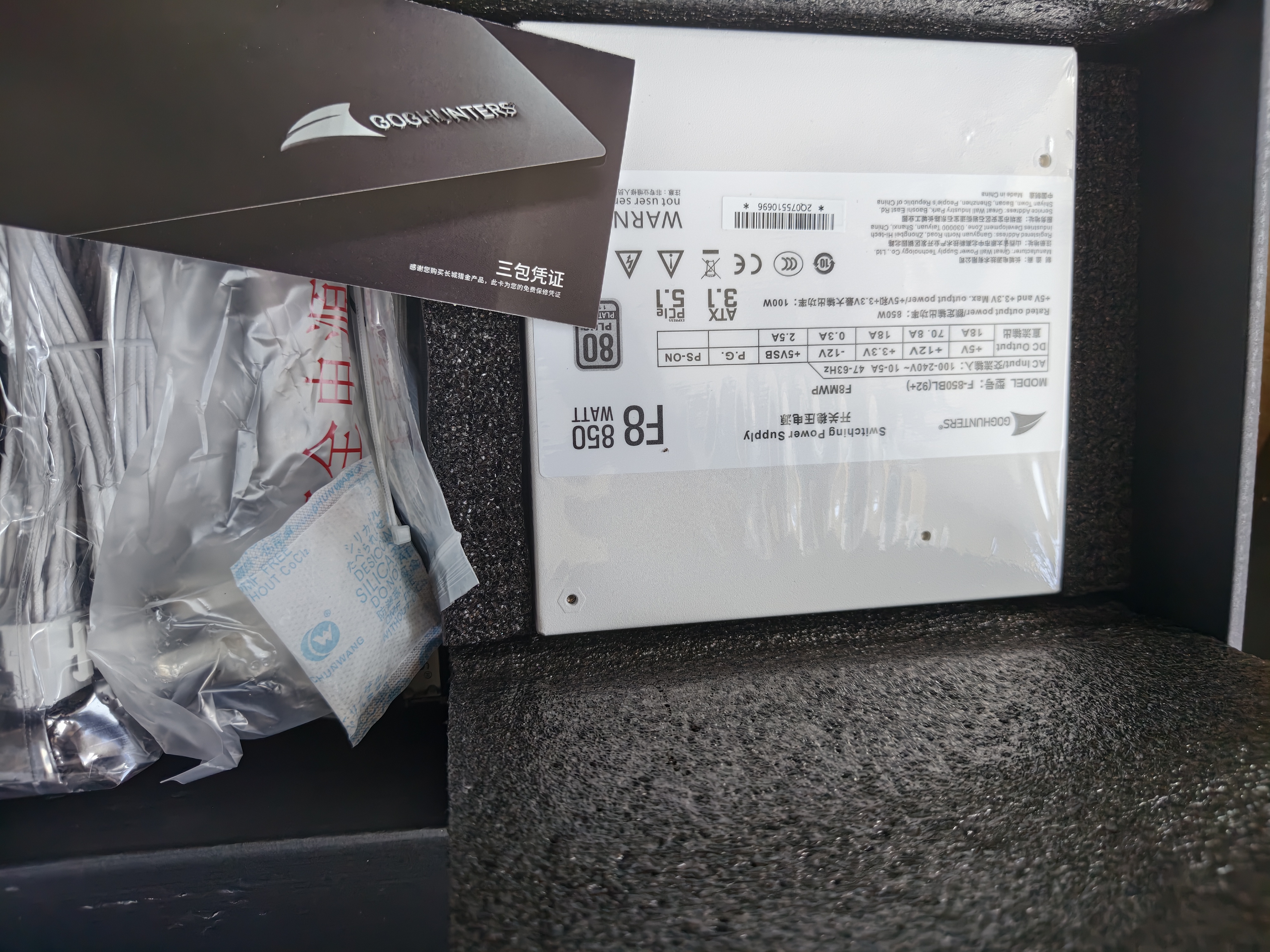 长城（Great Wall）额定850W F8白色白金牌全模组电源（ATX3.1标准/原生PCIe5.1/自动启停/全电压/闪电加速） 实拍图