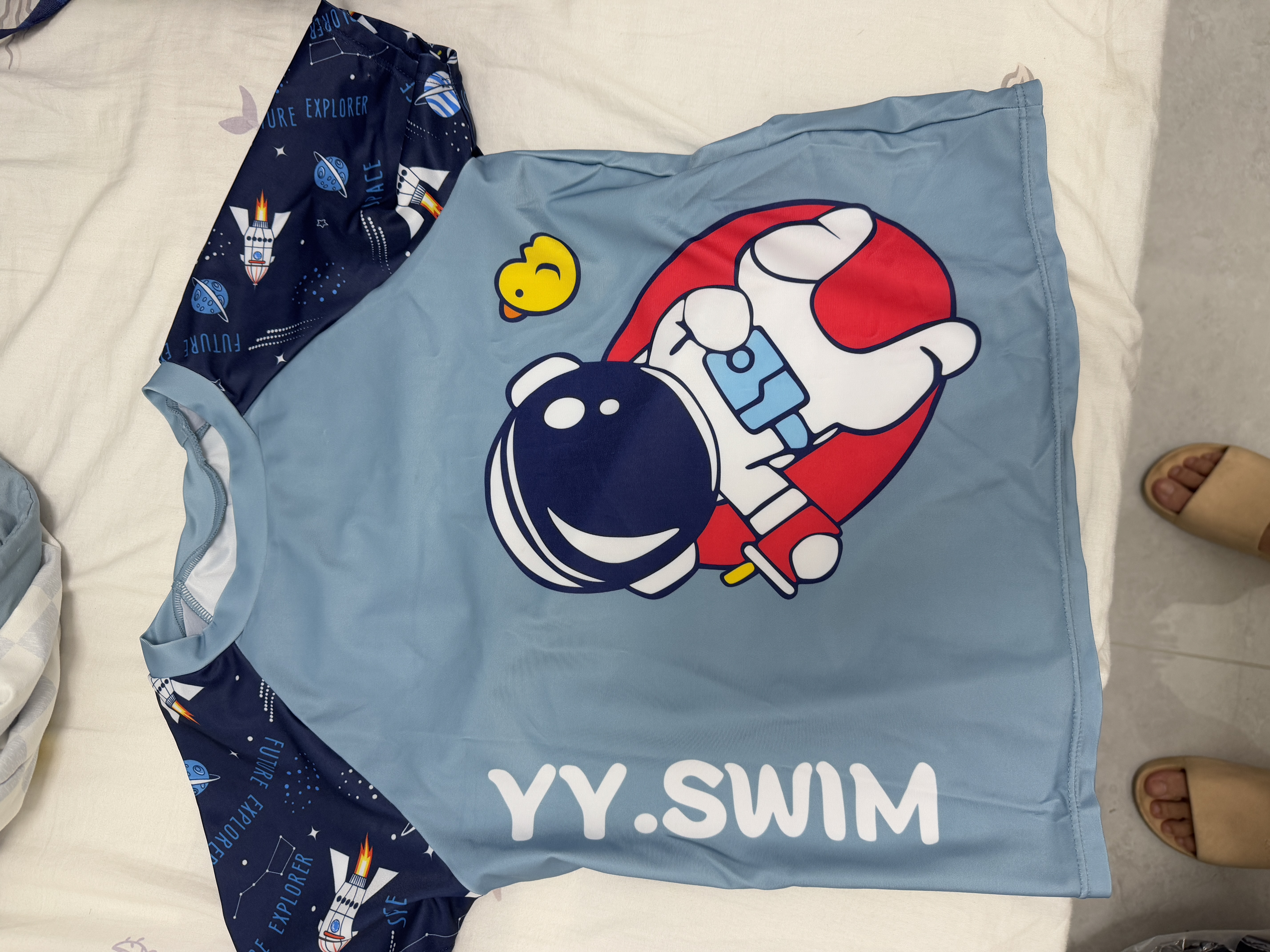 佑游儿童泳衣男童游泳衣分体泳裤男孩透气温泉泳衣五件套32038蓝色3XL 实拍图