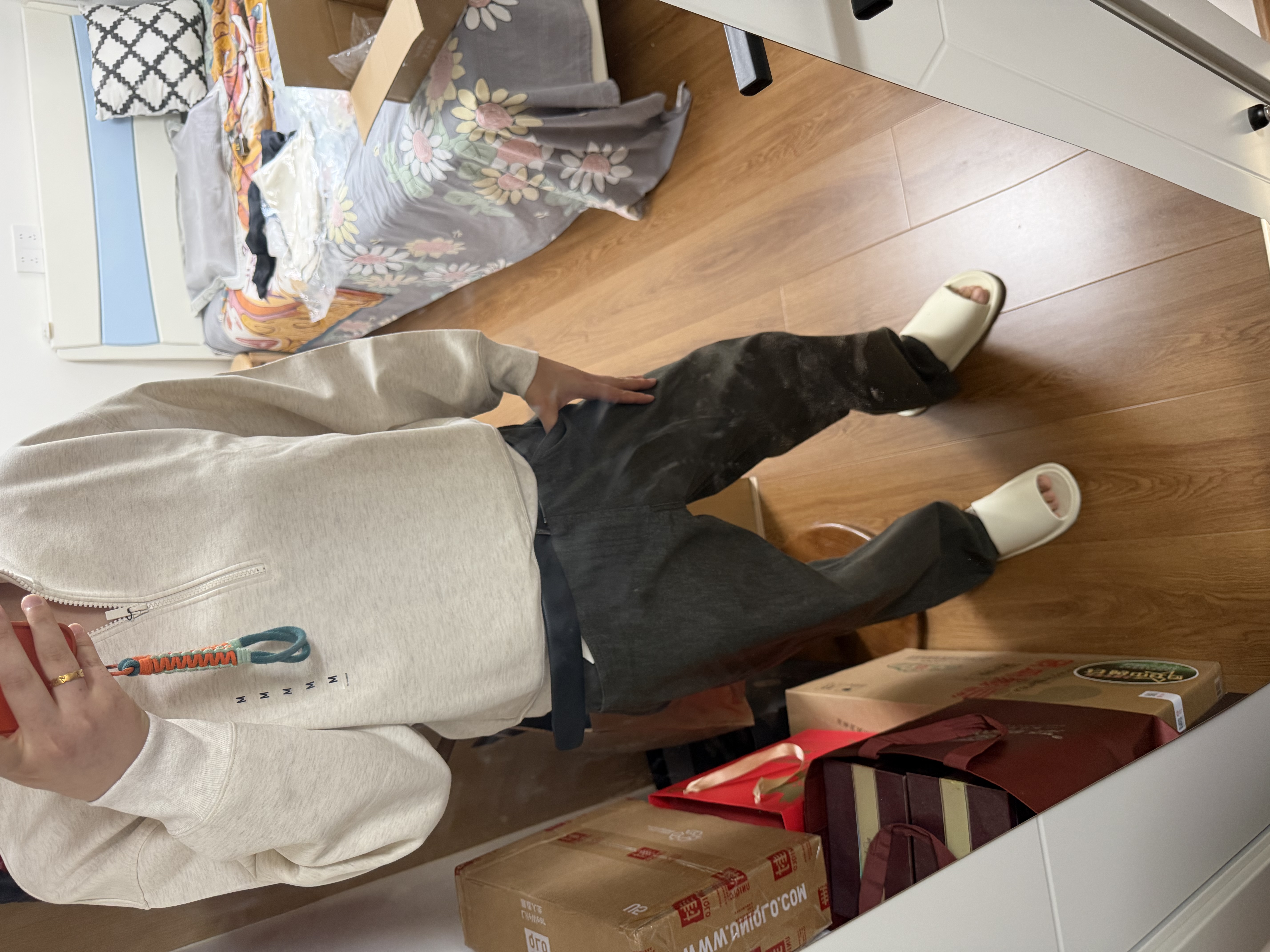 优衣库半拉链卫衣女装男装合作款/运动衫491119 30 浅米色 M 实拍图