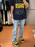 趣米乐浅蓝色cleanfit微喇牛仔裤男春秋季美式高街vibe修身窄版弯刀裤子 浅蓝色 XL 实拍图
