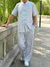 罗蒙夏季唐装男短袖套装中老年人爸爸夏装爷爷太极服老人衣服 银灰 M 165/38（建议95-115斤） 晒单实拍图