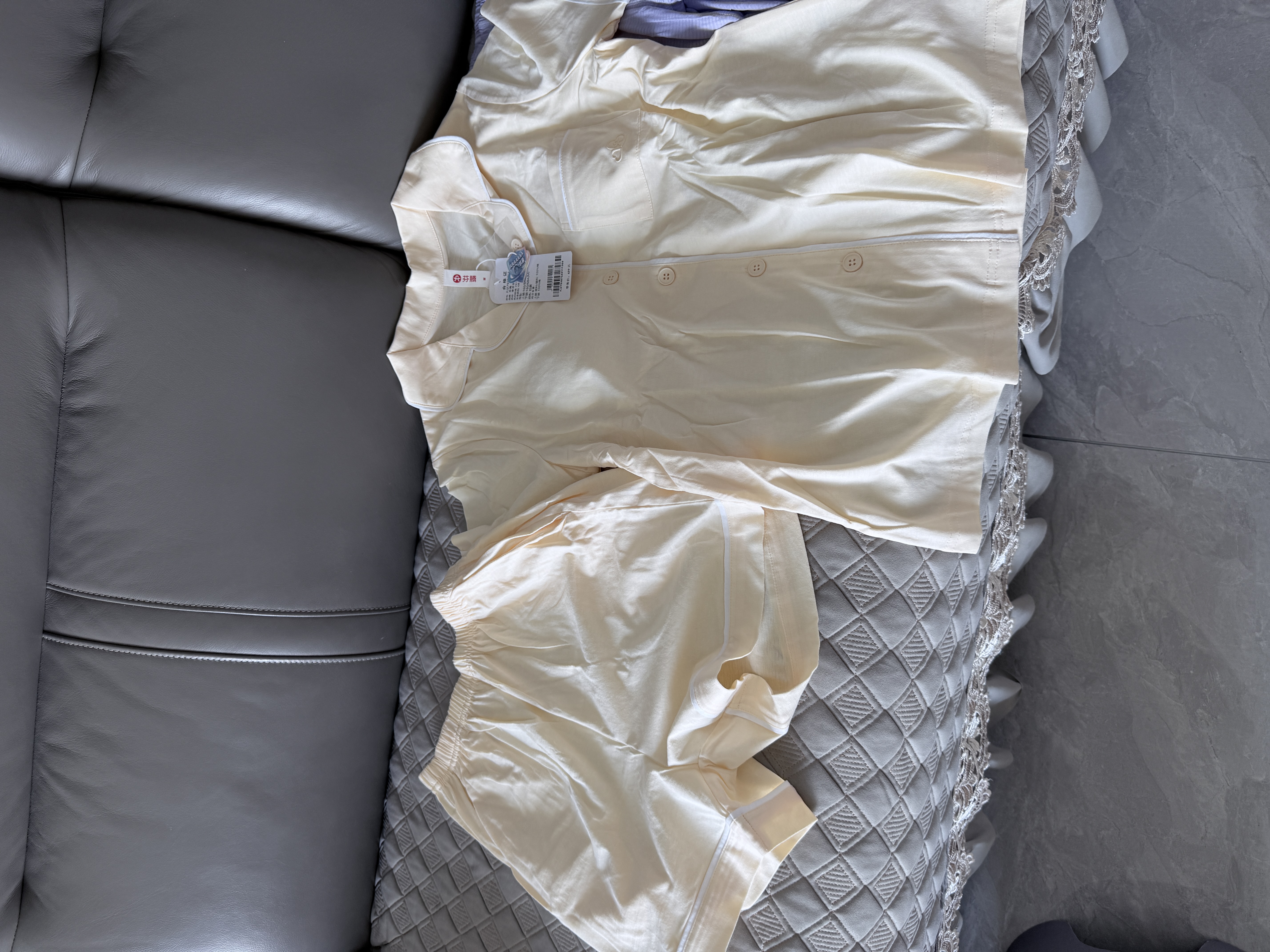 芬腾睡衣女带胸垫纯棉26年夏新款7A抑菌女士短裤家居服套装 实拍图