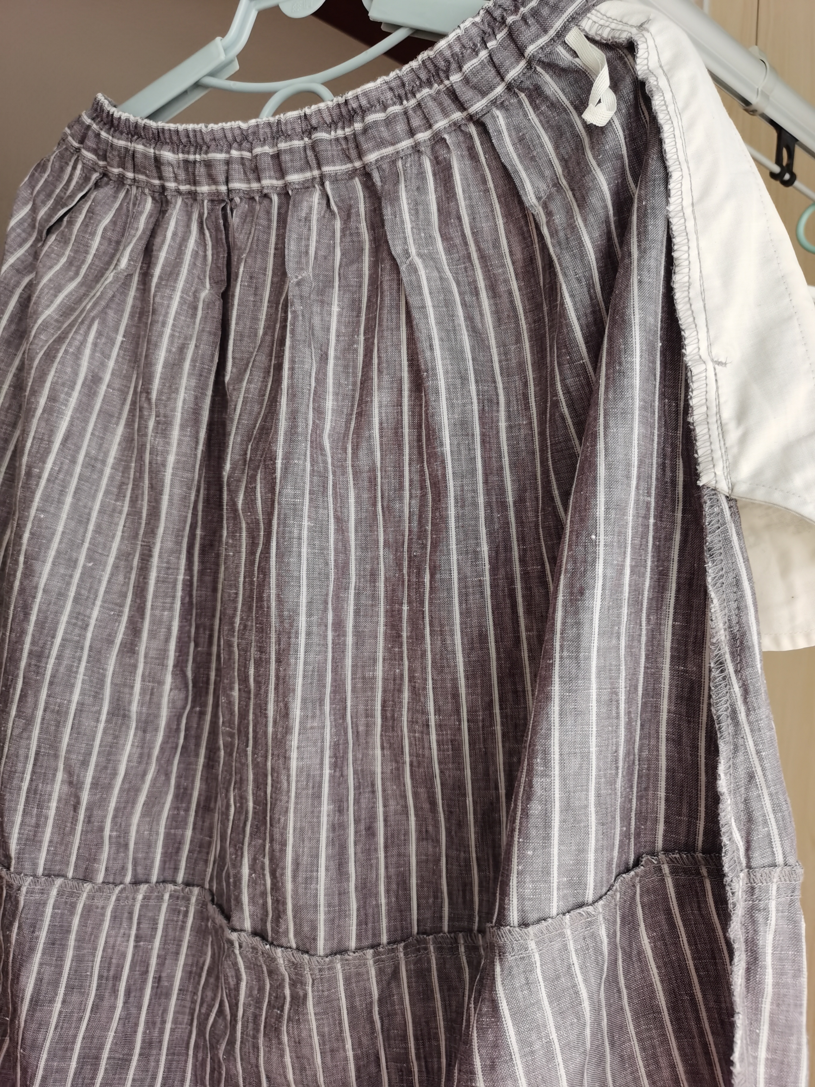 MUJI 女式 汉麻 水洗茧形裙长半身裙女裙子26年夏季女装 BE21EA6S 灰色条纹 S (155/62A) 实拍图