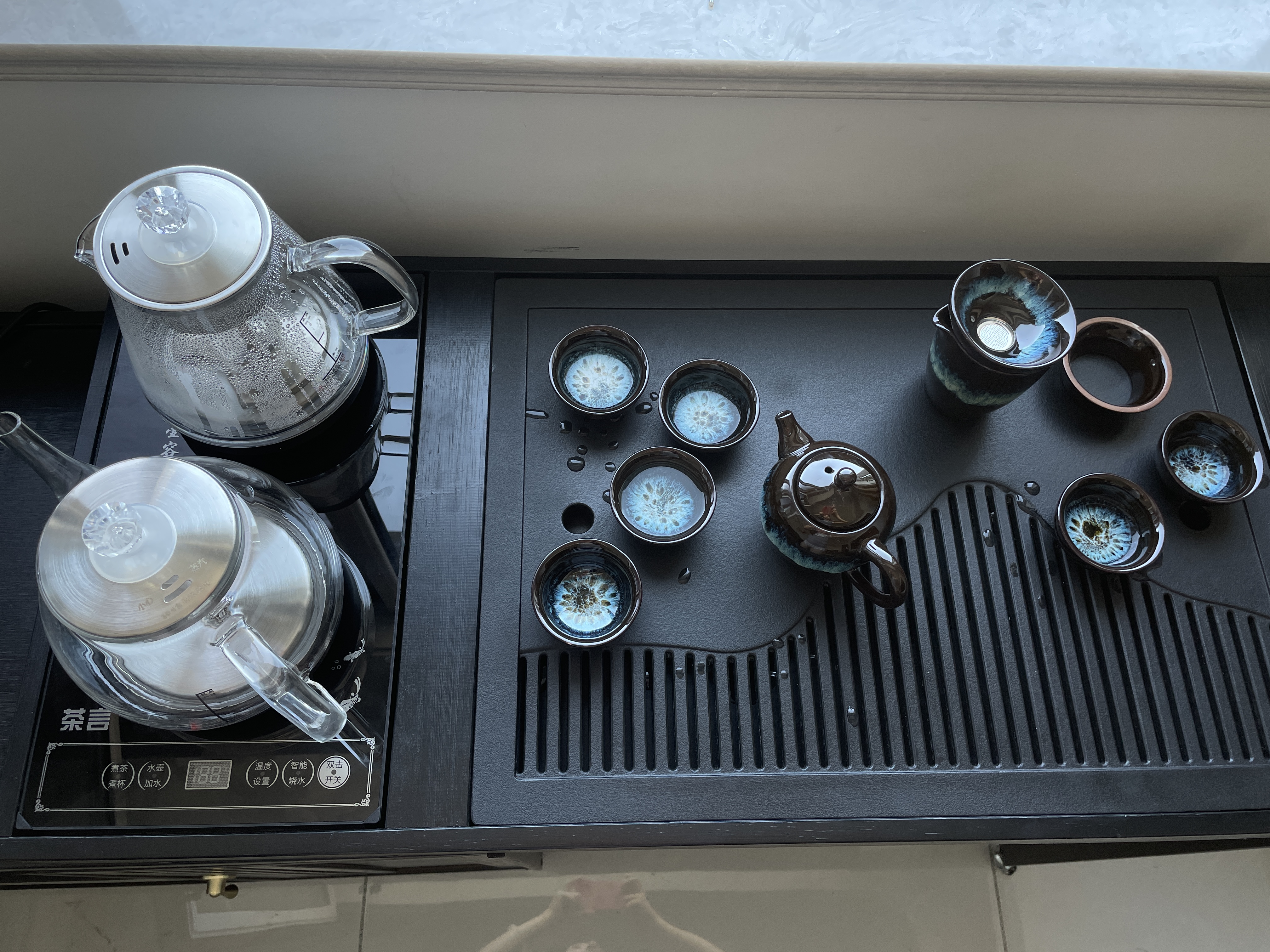 木马人移动茶桌小茶台烧水壶一体式家用阳台休闲客厅茶几泡茶桌子多功能 【升级加长】黑色80长-乌金石面板+煮茶电器+茶具 实拍图