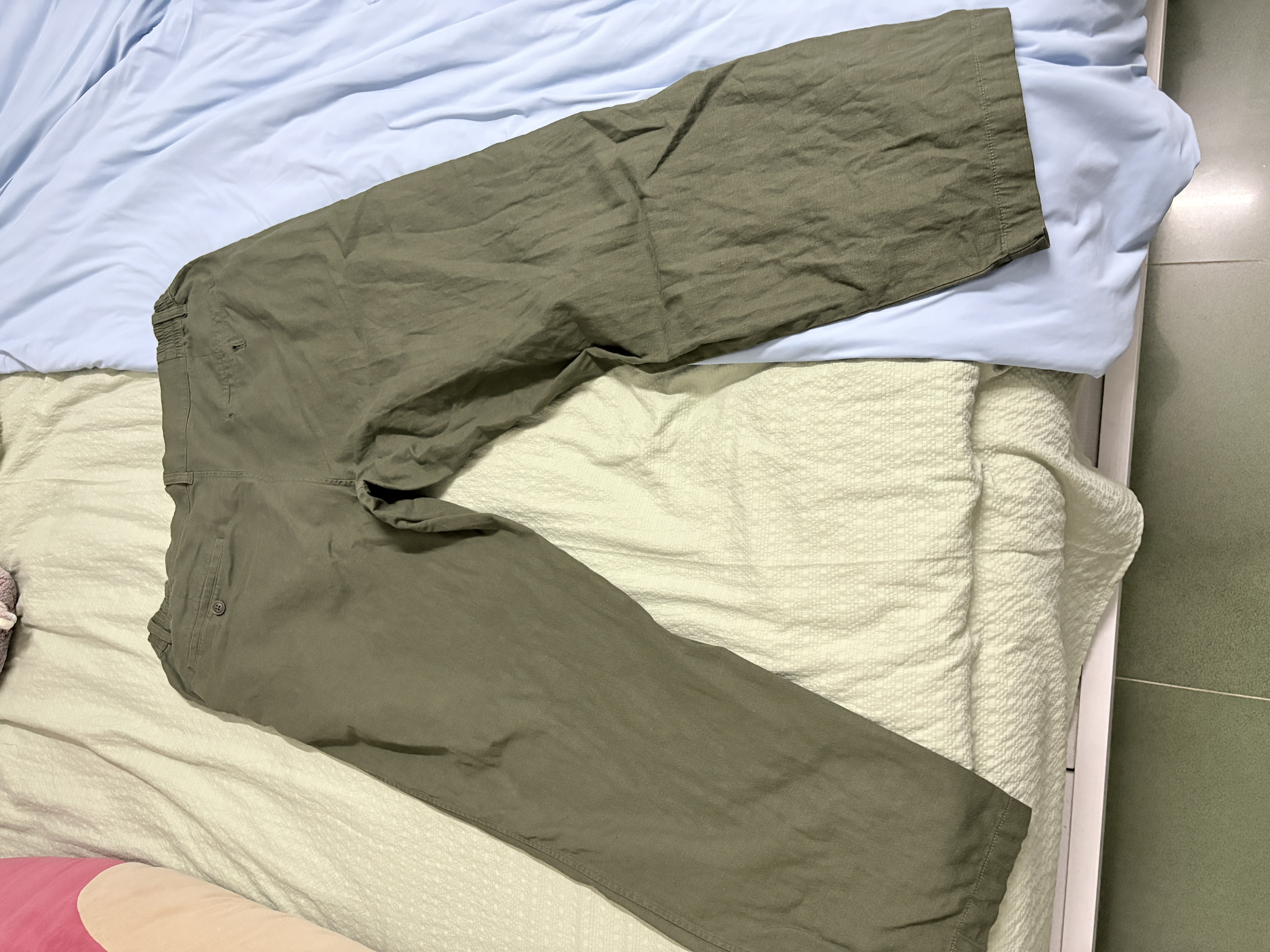 优衣库麻混纺休闲裤男装裤子棉麻透气舒适可调节26春夏新款482920 57 深橄榄色 L 实拍图