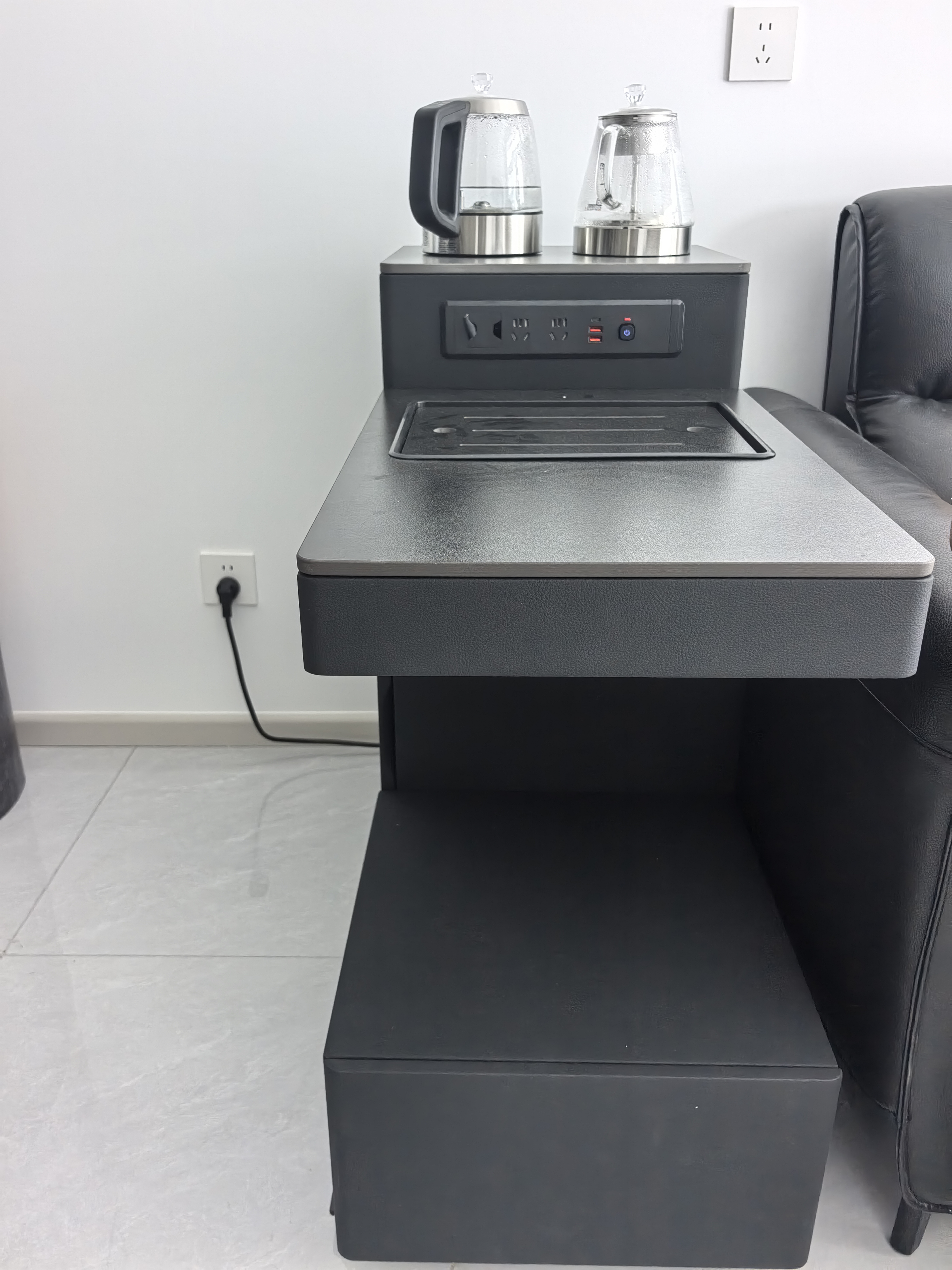 森树熊沙发边柜茶吧机烧水壶一体茶几客厅2026新款可移动沙发边几侧边柜 黑色 左边门【多功能排插+蓝牙音箱+烧水煮茶壶款】 实木抽屉款【整装发货】送货上门 实拍图