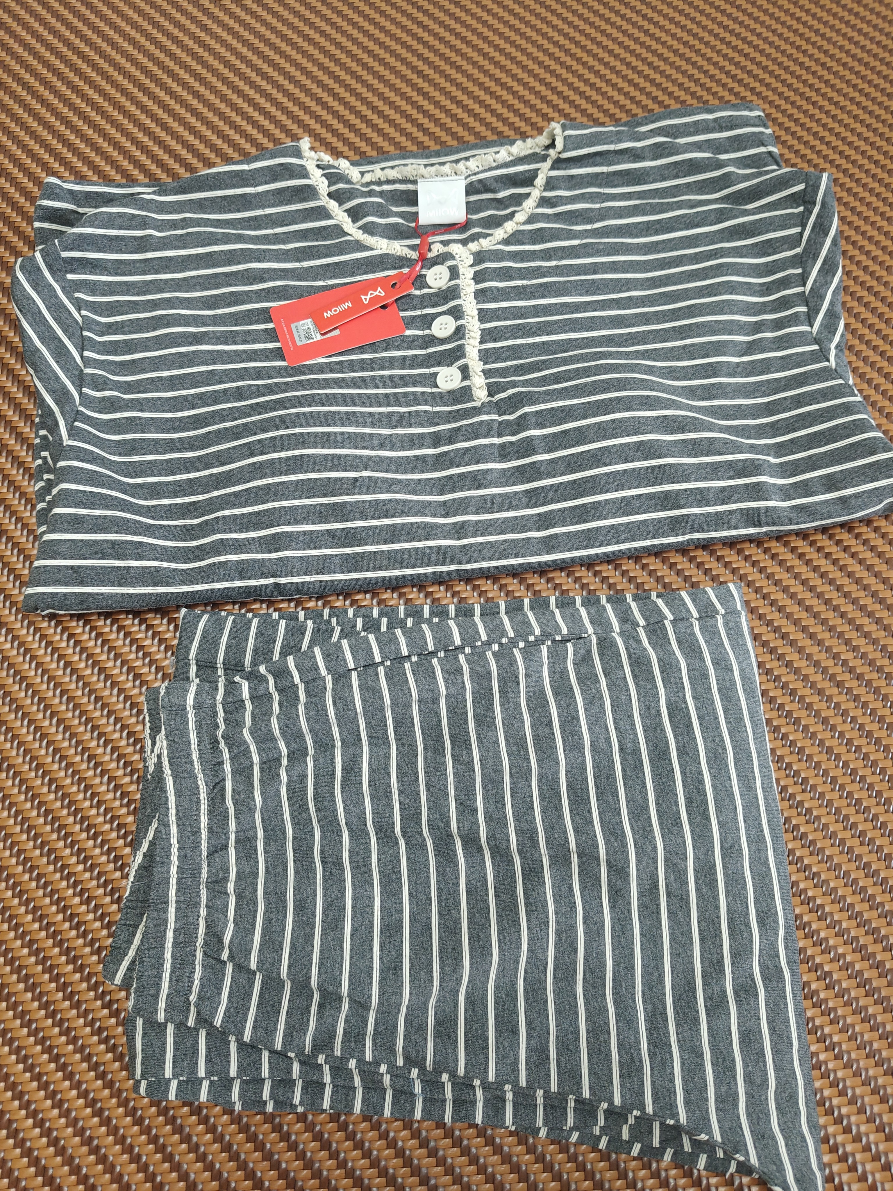 猫人【带胸垫】女士睡衣女秋季长袖纯棉家居服条纹显瘦可外穿家居服L 实拍图