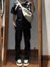 举风怪兽实验室柳叶弯刀牛仔裤男款胖子大码腿粗屁股大直筒微喇叭裤子 黑色 【高品质】 4XL 建议180-200斤收藏加购优先 实拍图