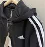 adidas通勤休闲三条纹连帽夹克早秋外套卫衣男装阿迪达斯轻运动   黑色/白   2XL 实拍图